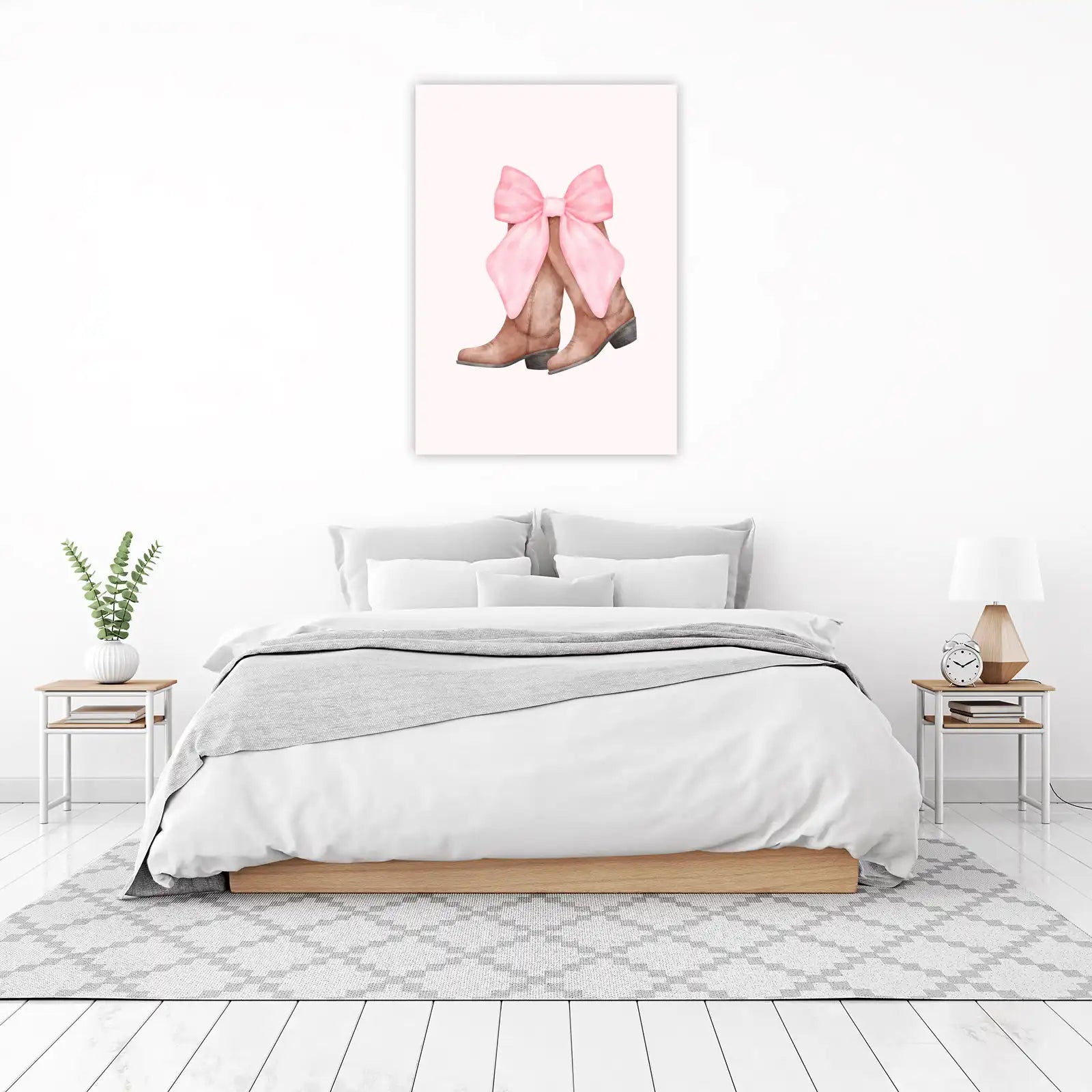 Pink Bow Cowboy Boots Watercolor Wall Art