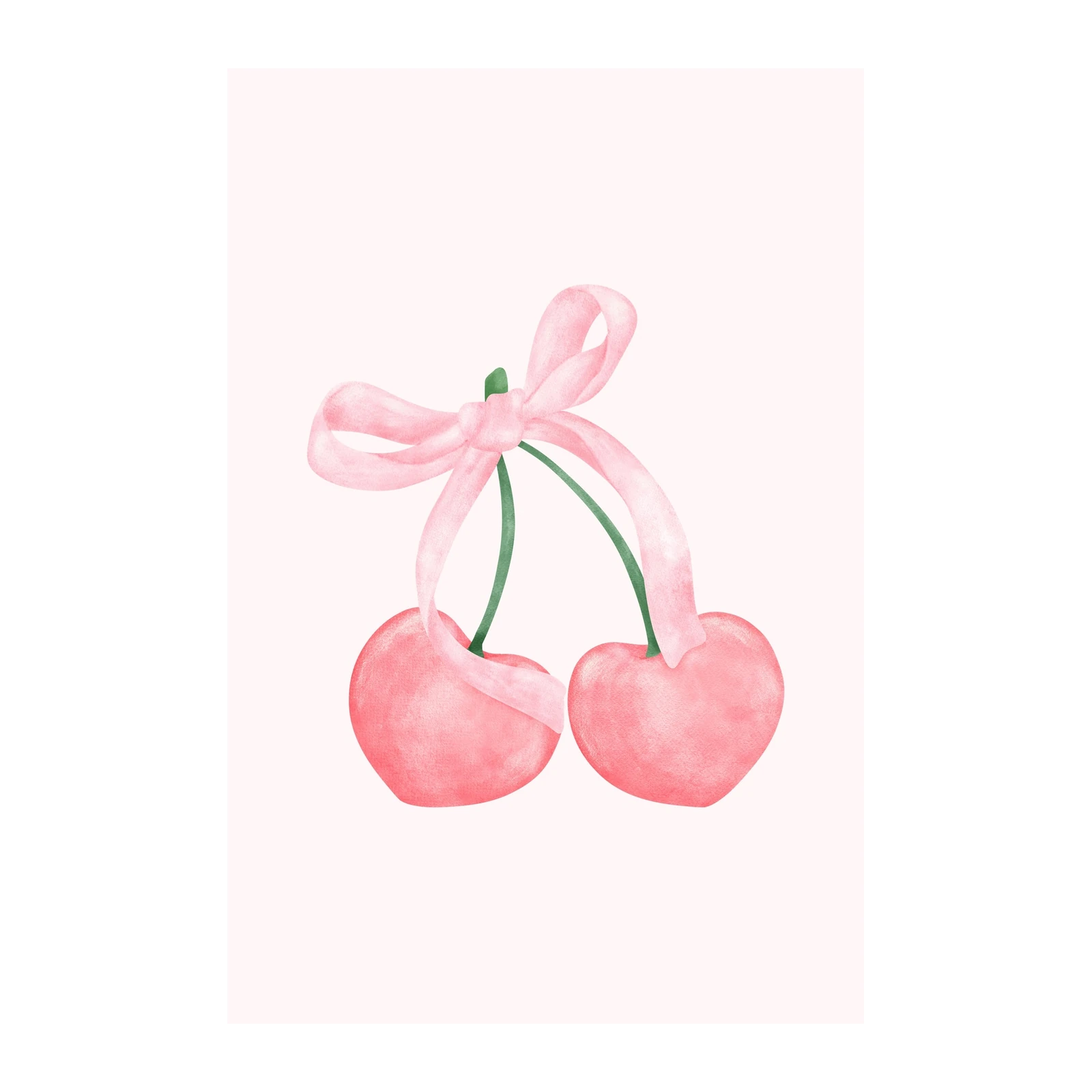 Pink Cherries Bow Watercolor Wall Art