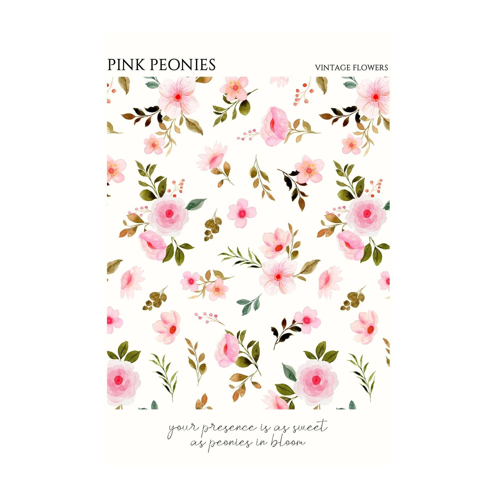 Vintage Pink Peonies Floral Wall Art