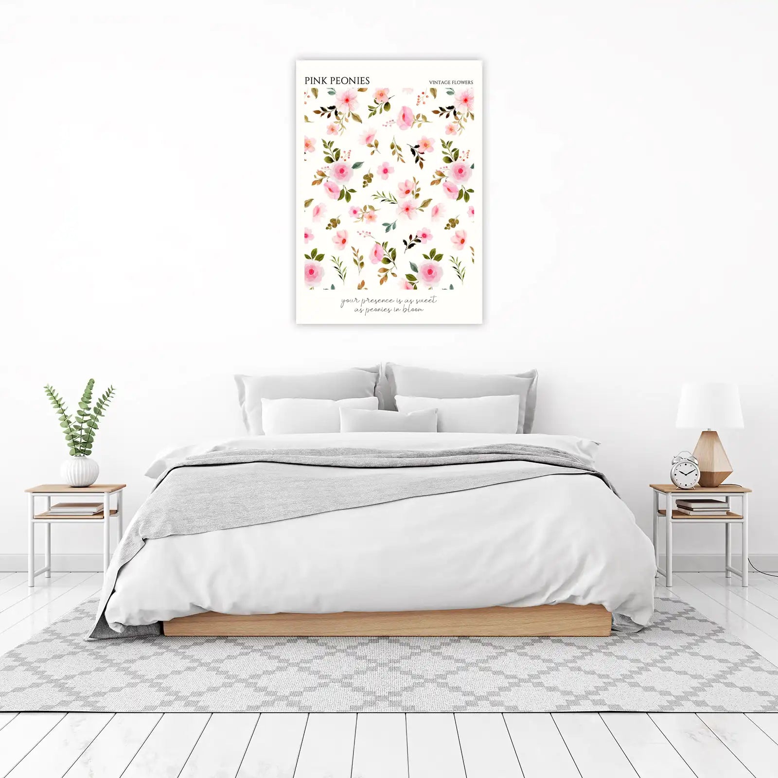 Vintage Pink Peonies Floral Wall Art