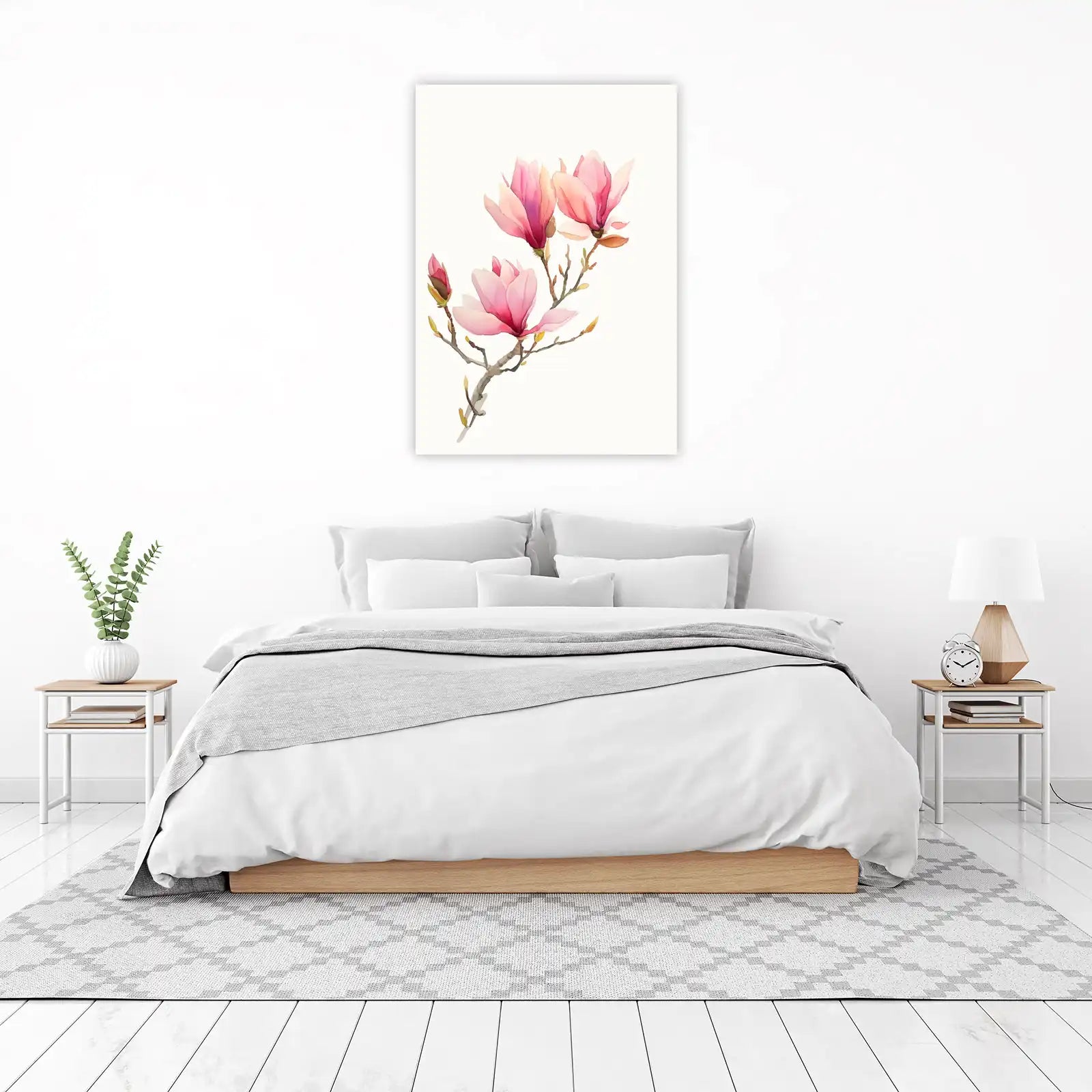 Soft Pink Magnolia Blossom Watercolor Wall Art