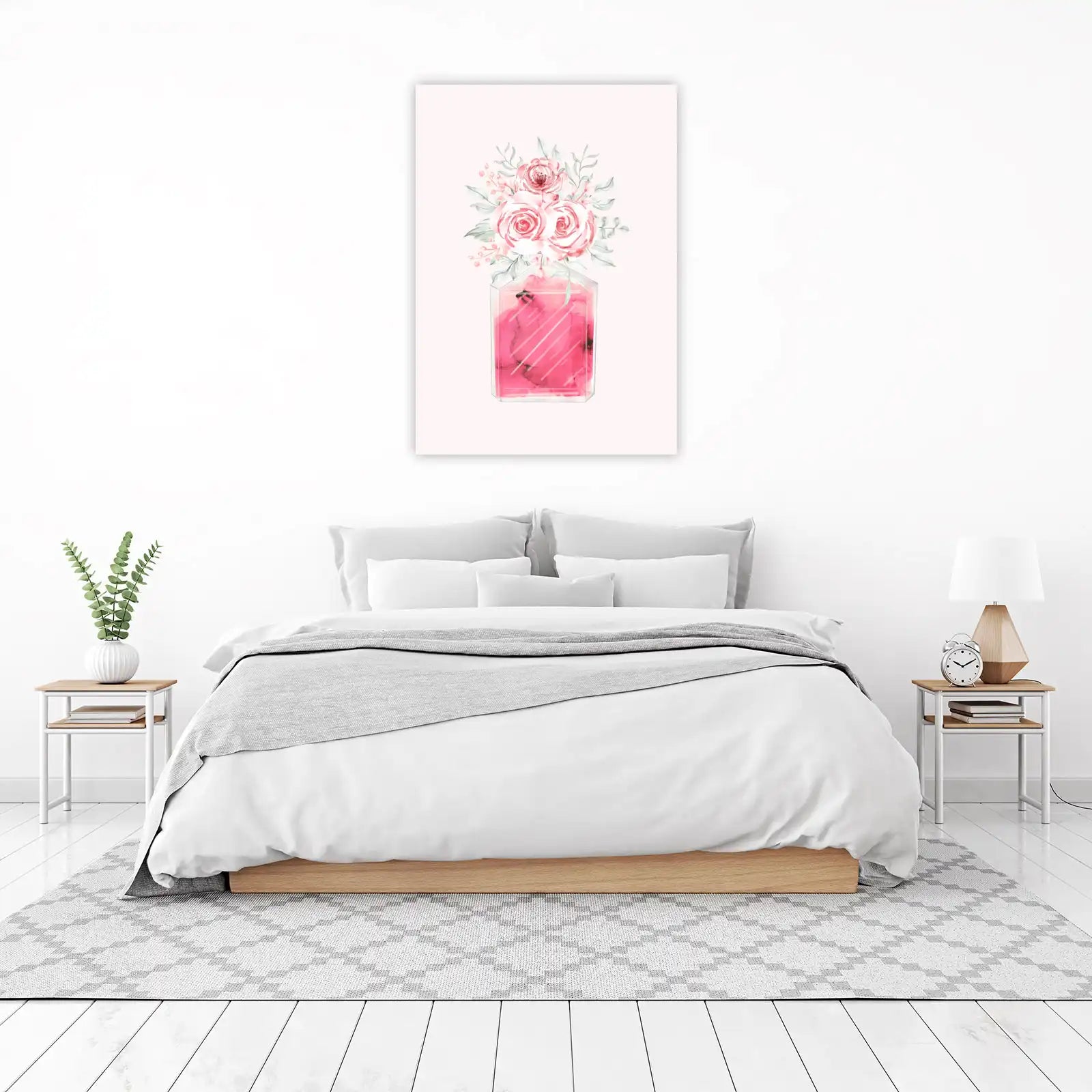 Pink Rose Perfume Bottle Watercolor Wall Art