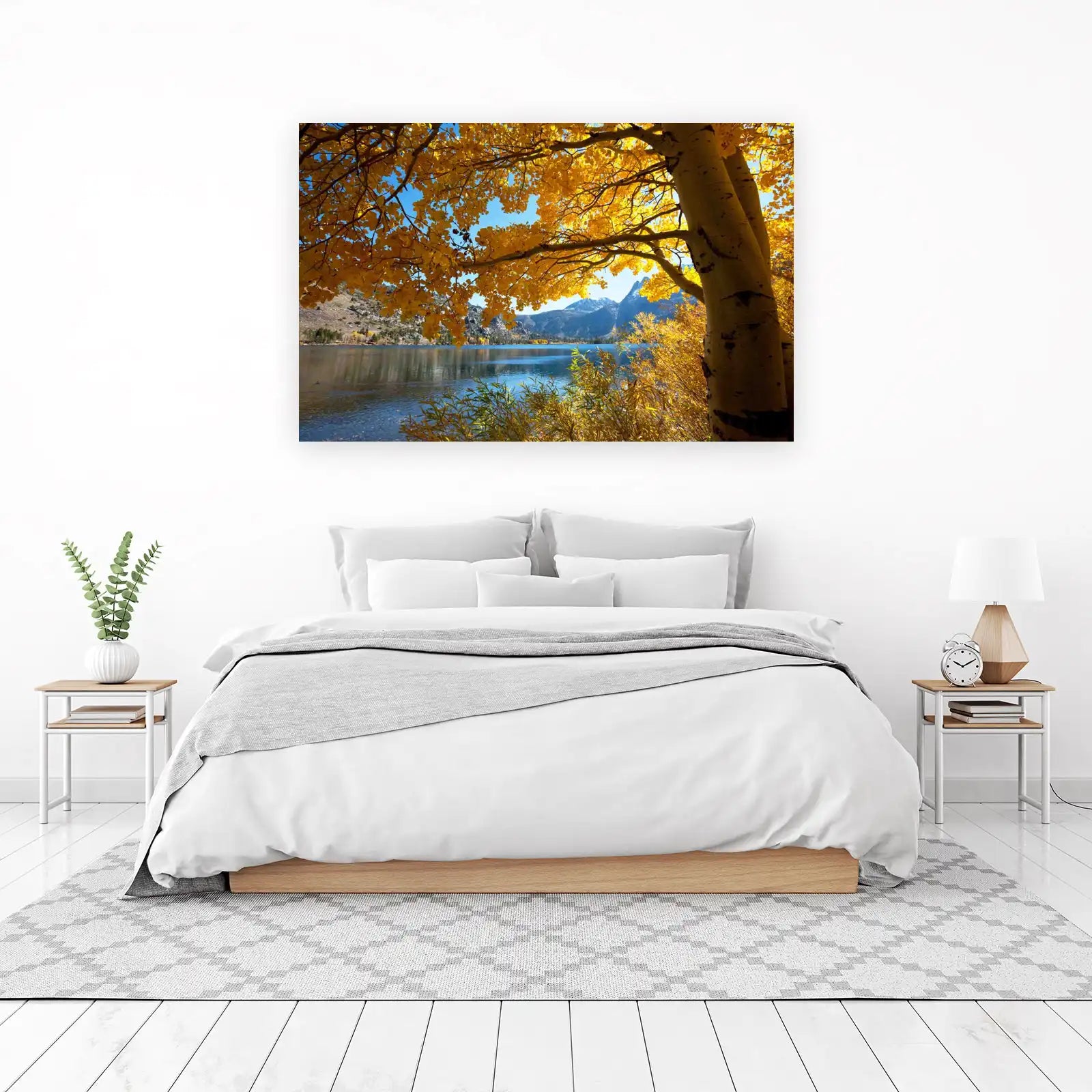 Golden Autumn Lake Mountain Landscape Wall Art