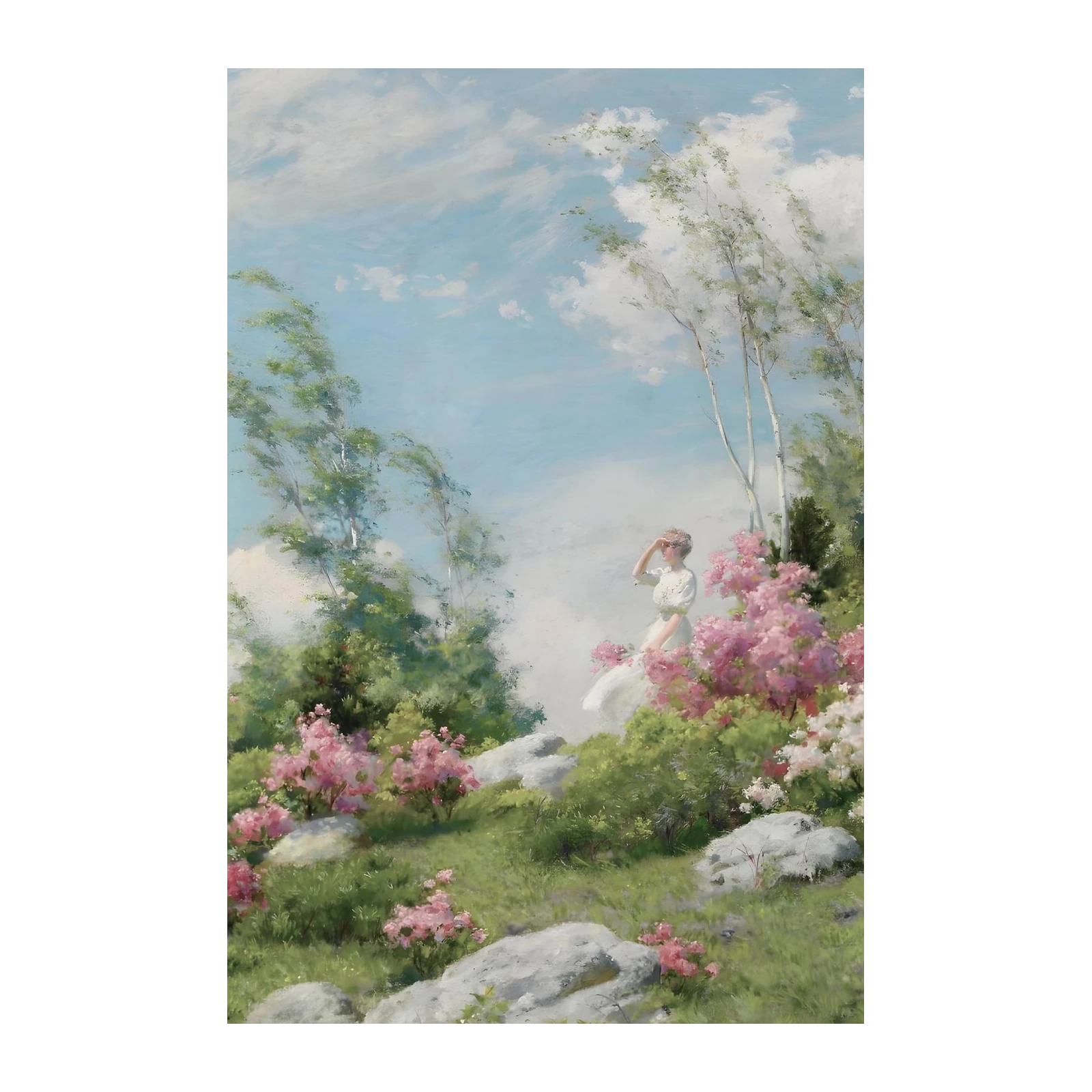 Vintage Lady Romantic Landscape Wall Art