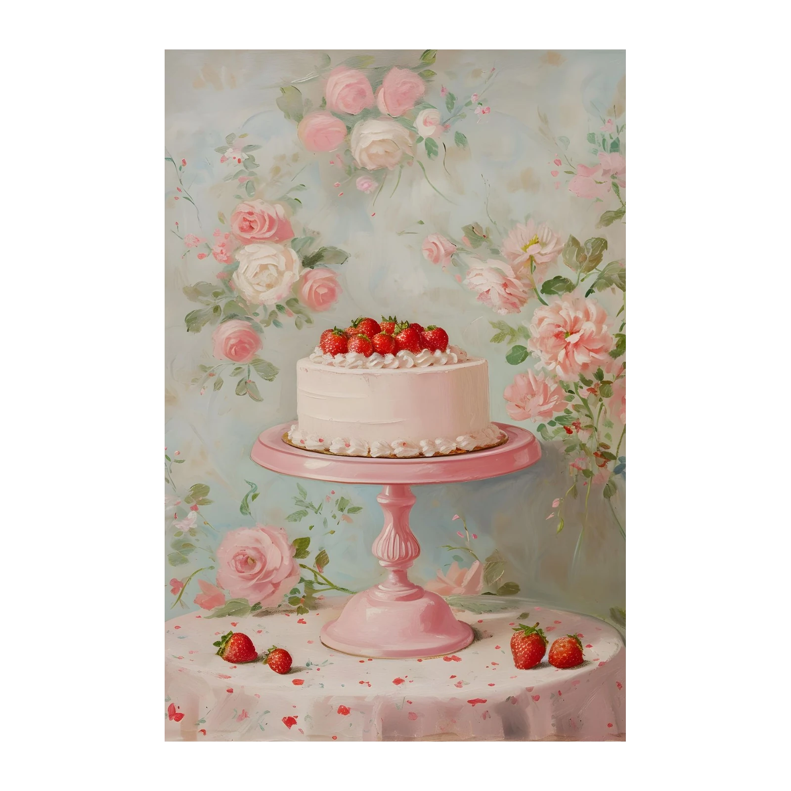 Sweet Strawberry Cake Floral Dream Wall Art