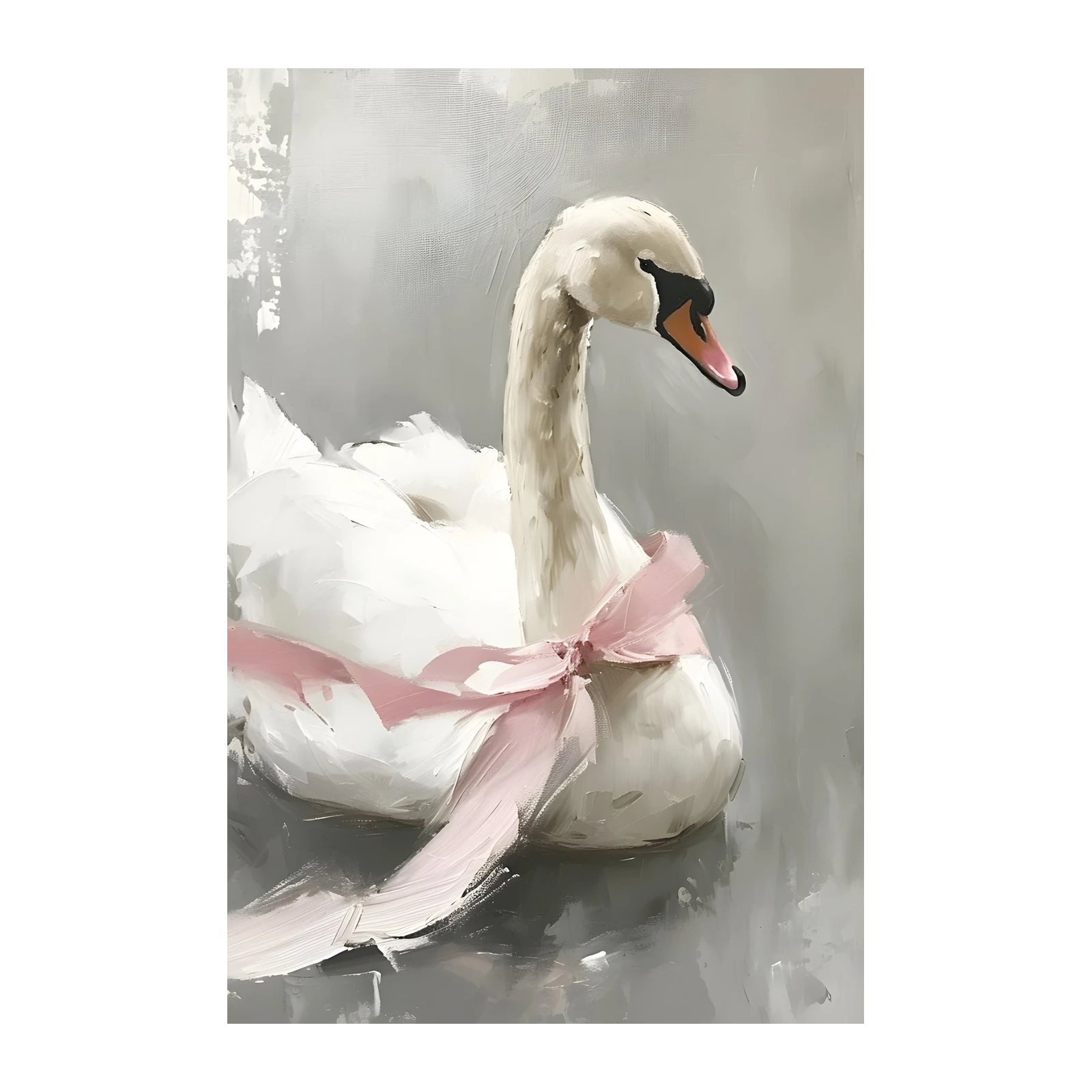 Elegant Swan with Pink Bow Wall Art