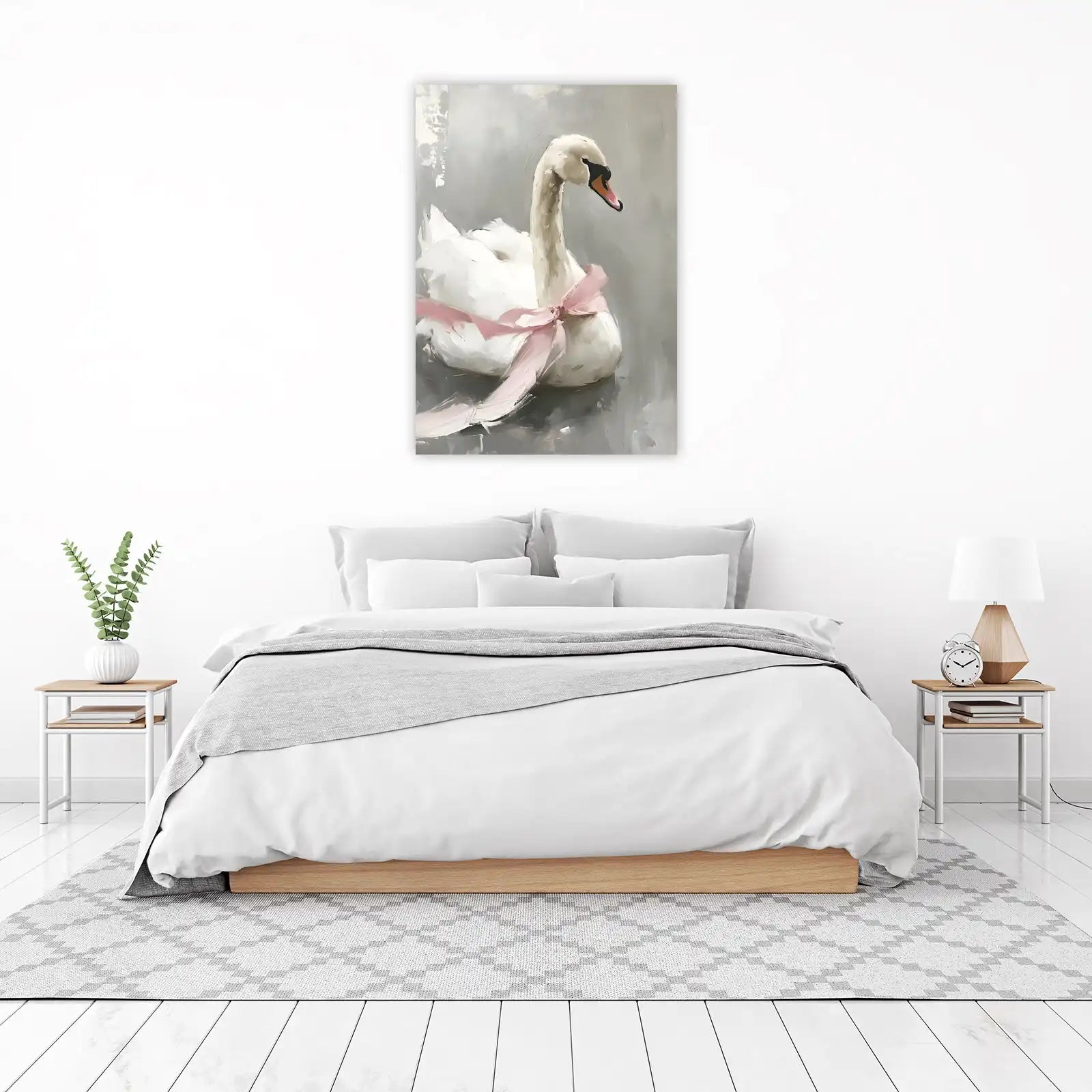 Elegant Swan with Pink Bow Wall Art