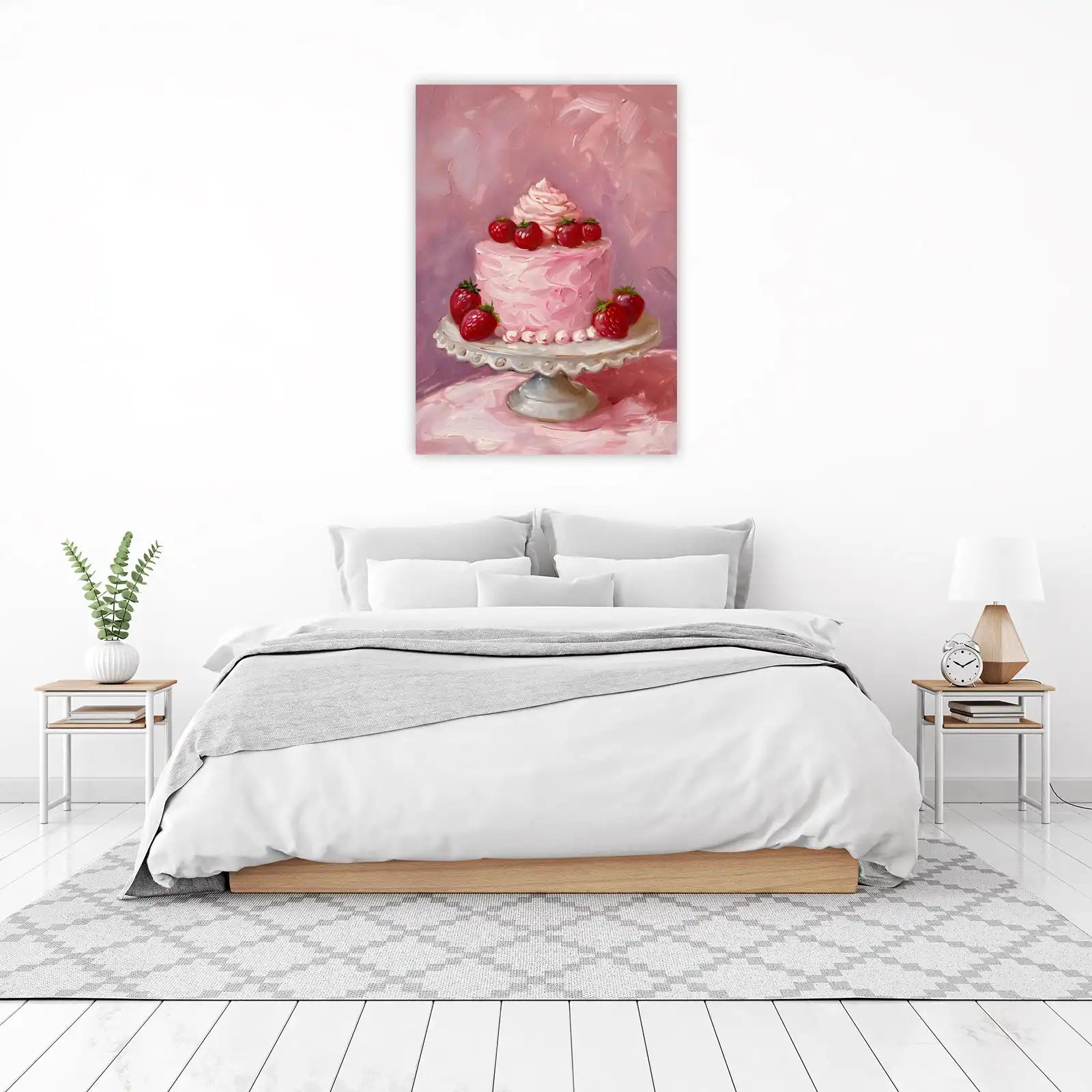 Sweet Strawberry Cake Oil Painting Wall Art