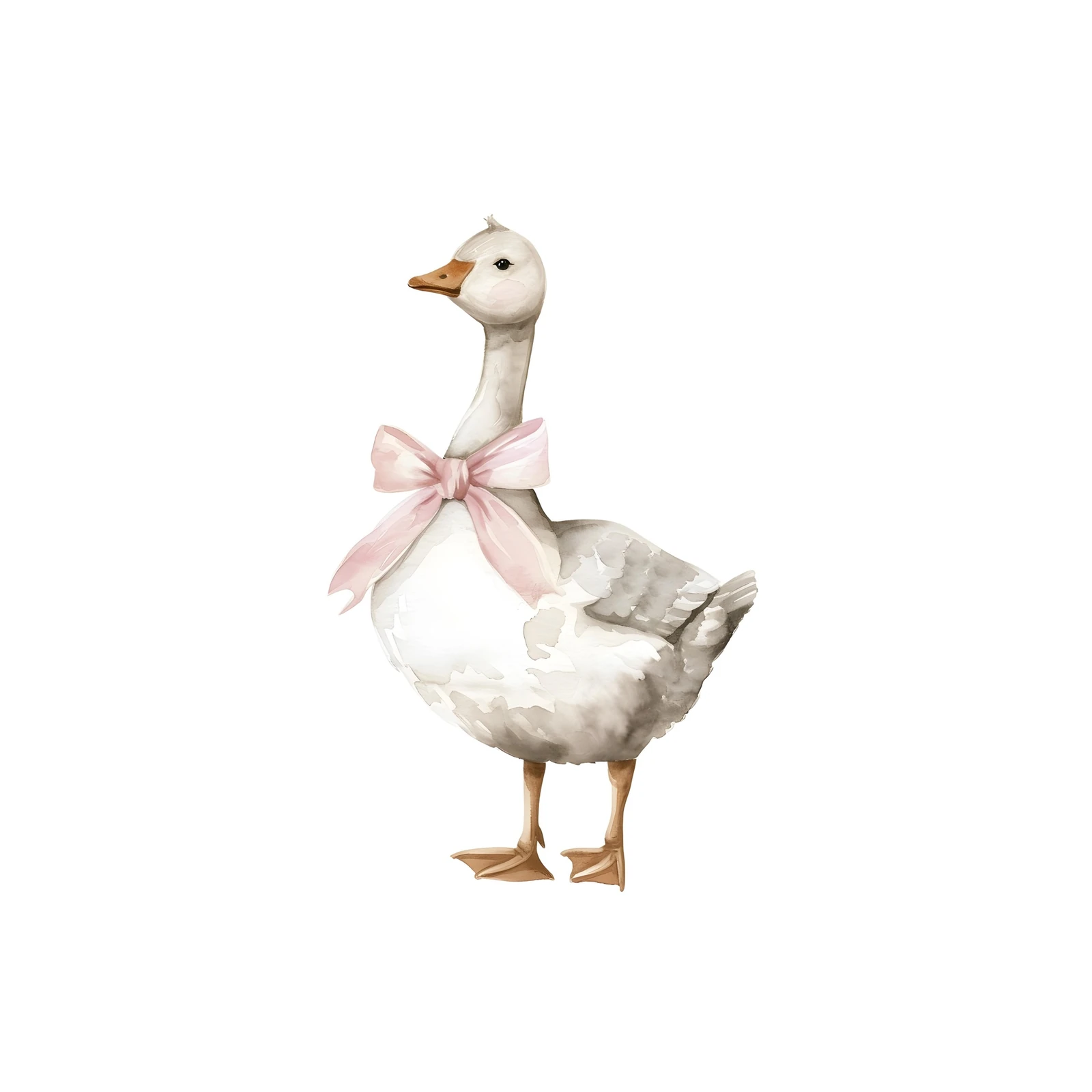 Cute Goose with Pink Bow Watercolor Wall Art