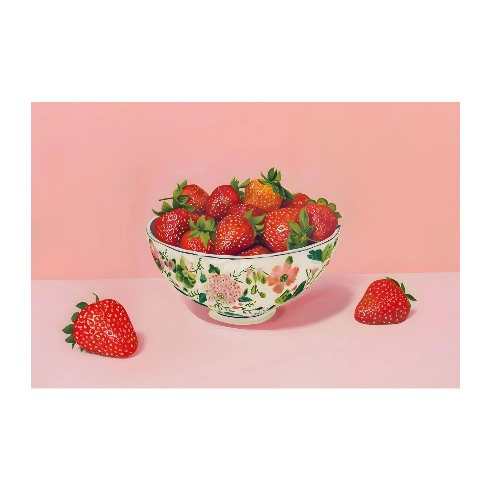 Fresh Strawberries Floral Bowl Wall Art