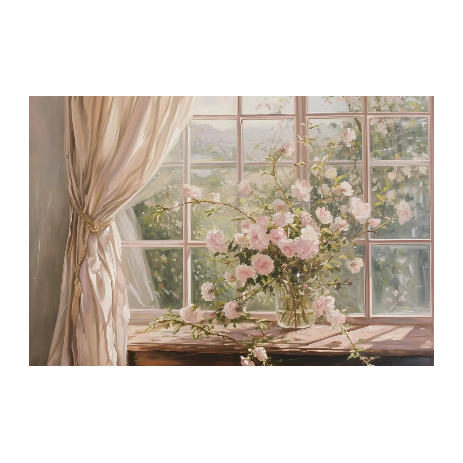 Soft Pink Roses Window Scene Wall Art