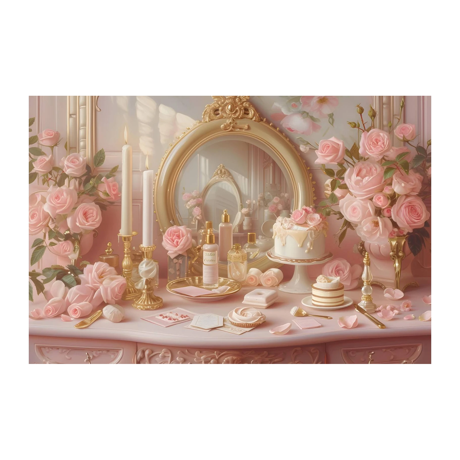 Elegant Pink Roses & Pastries Wall Art