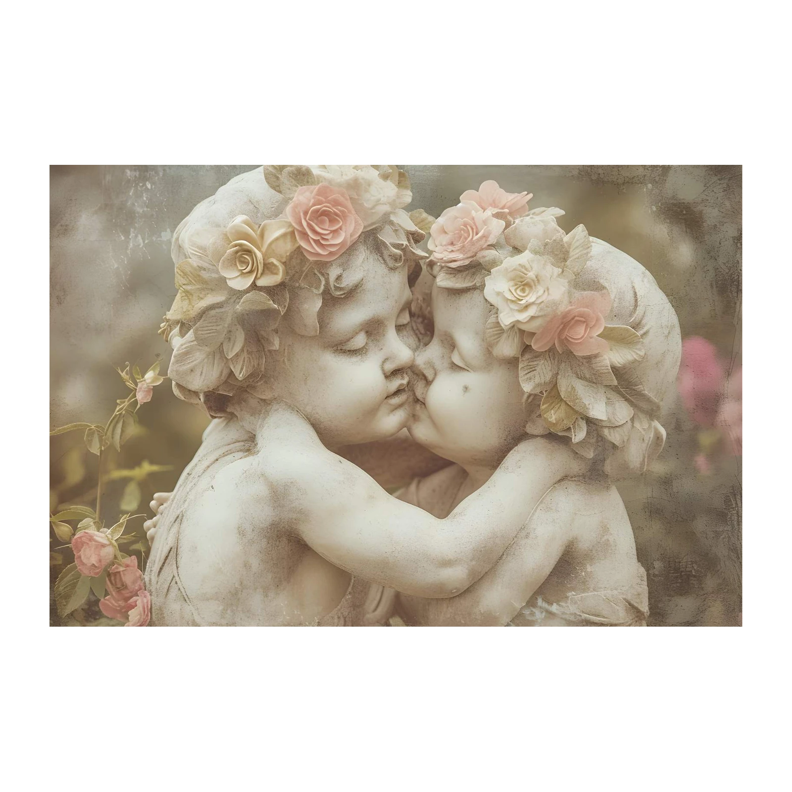 Cherubic Kiss Vintage Floral Wall Art