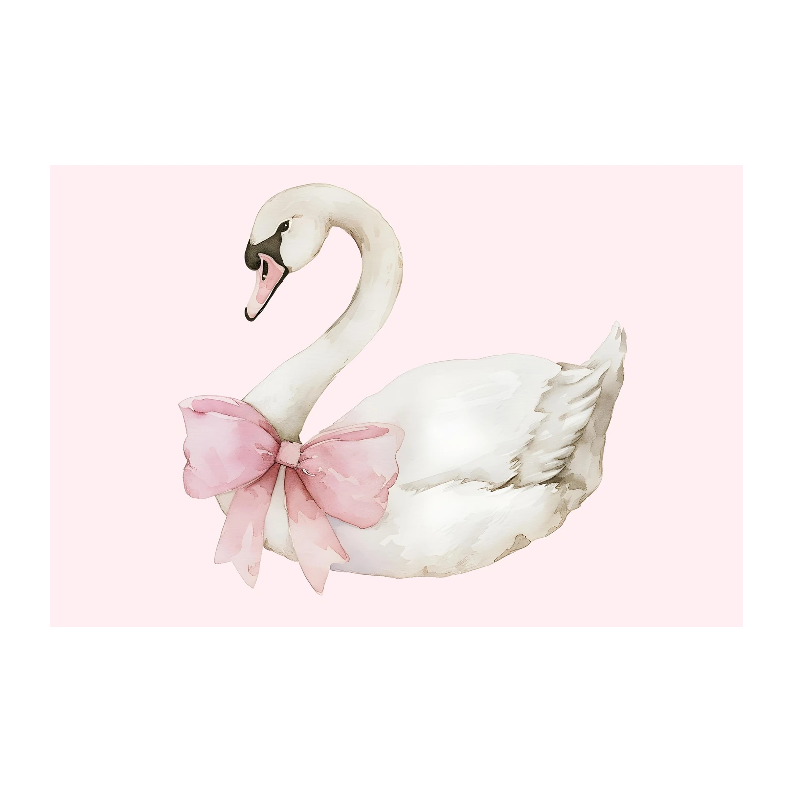 Charming Pink Bow Swan Watercolor Wall Art