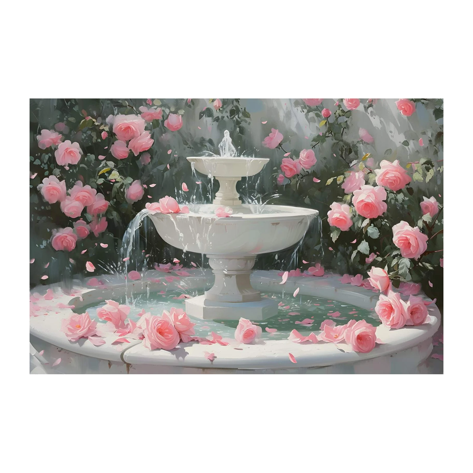 Serene Pink Rose Fountain Wall Art