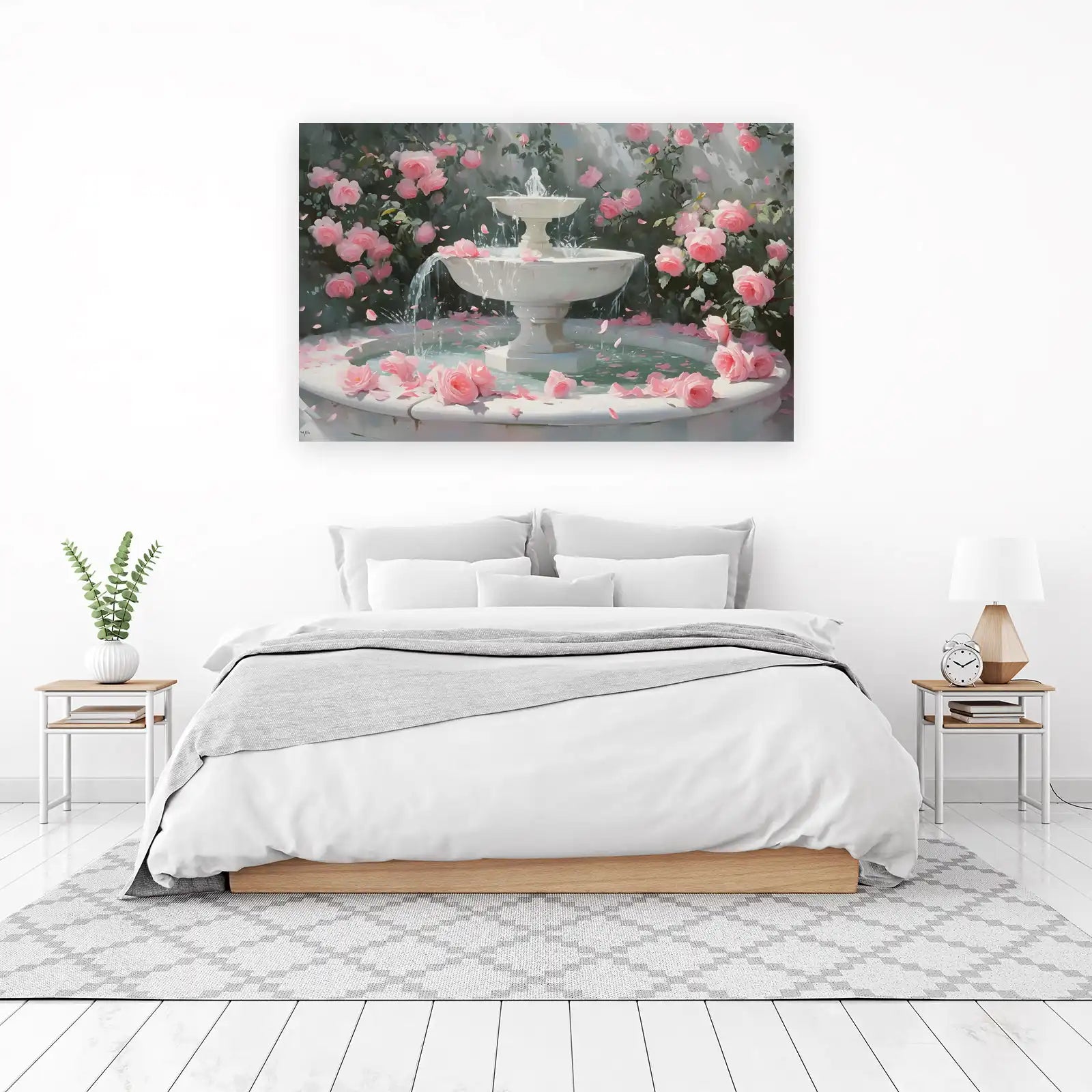 Serene Pink Rose Fountain Wall Art