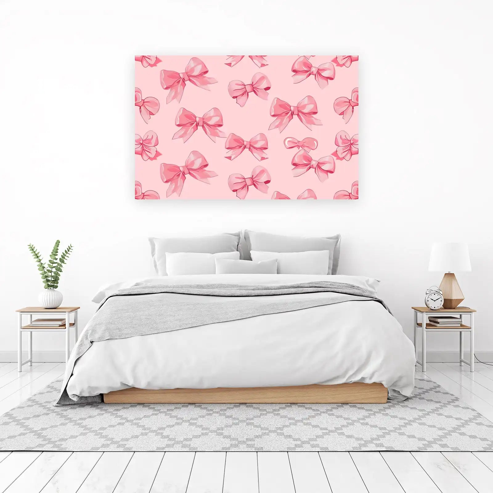 Chic Pink Bow Pattern Wall Art