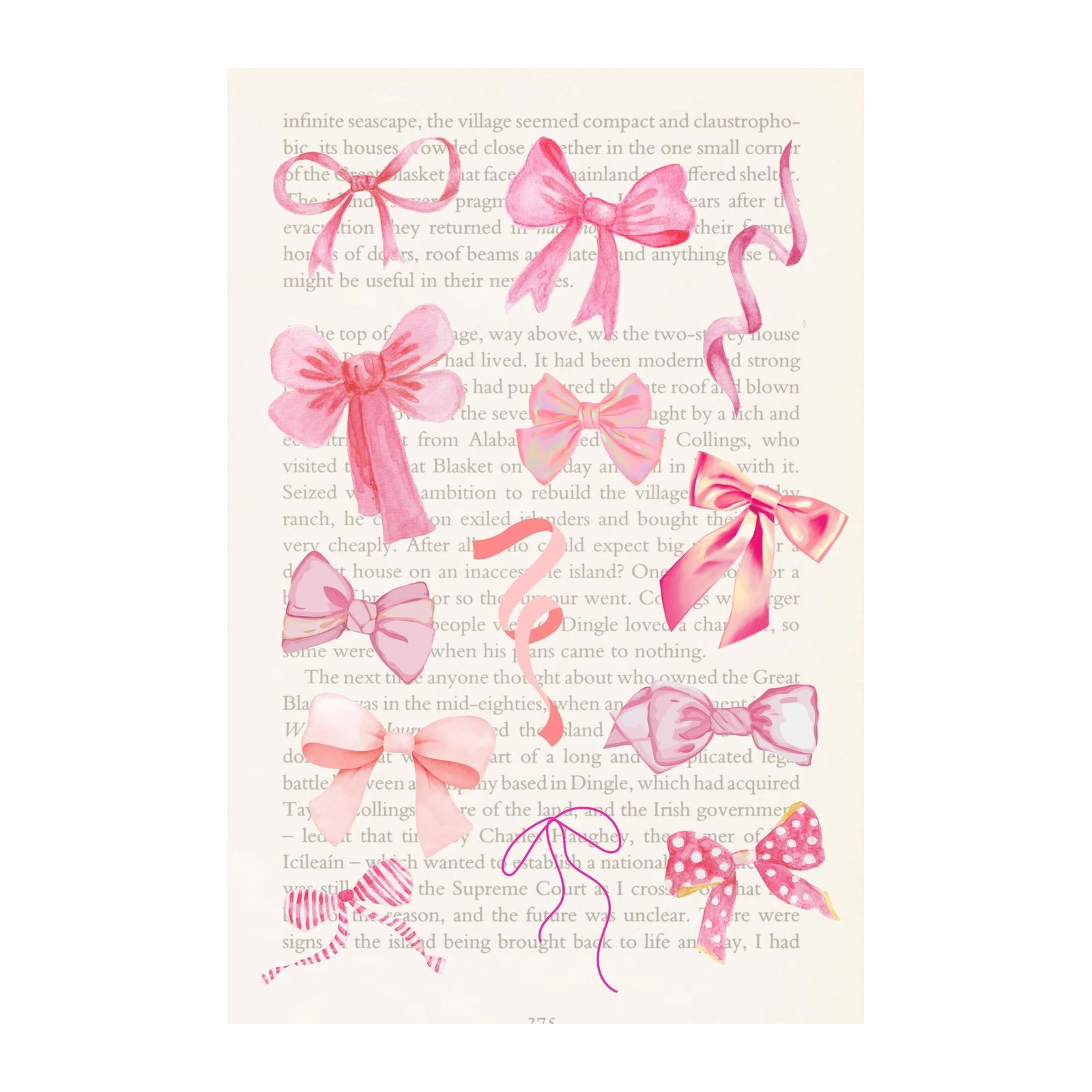 Whimsical Pink Bows Watercolor Wall Art