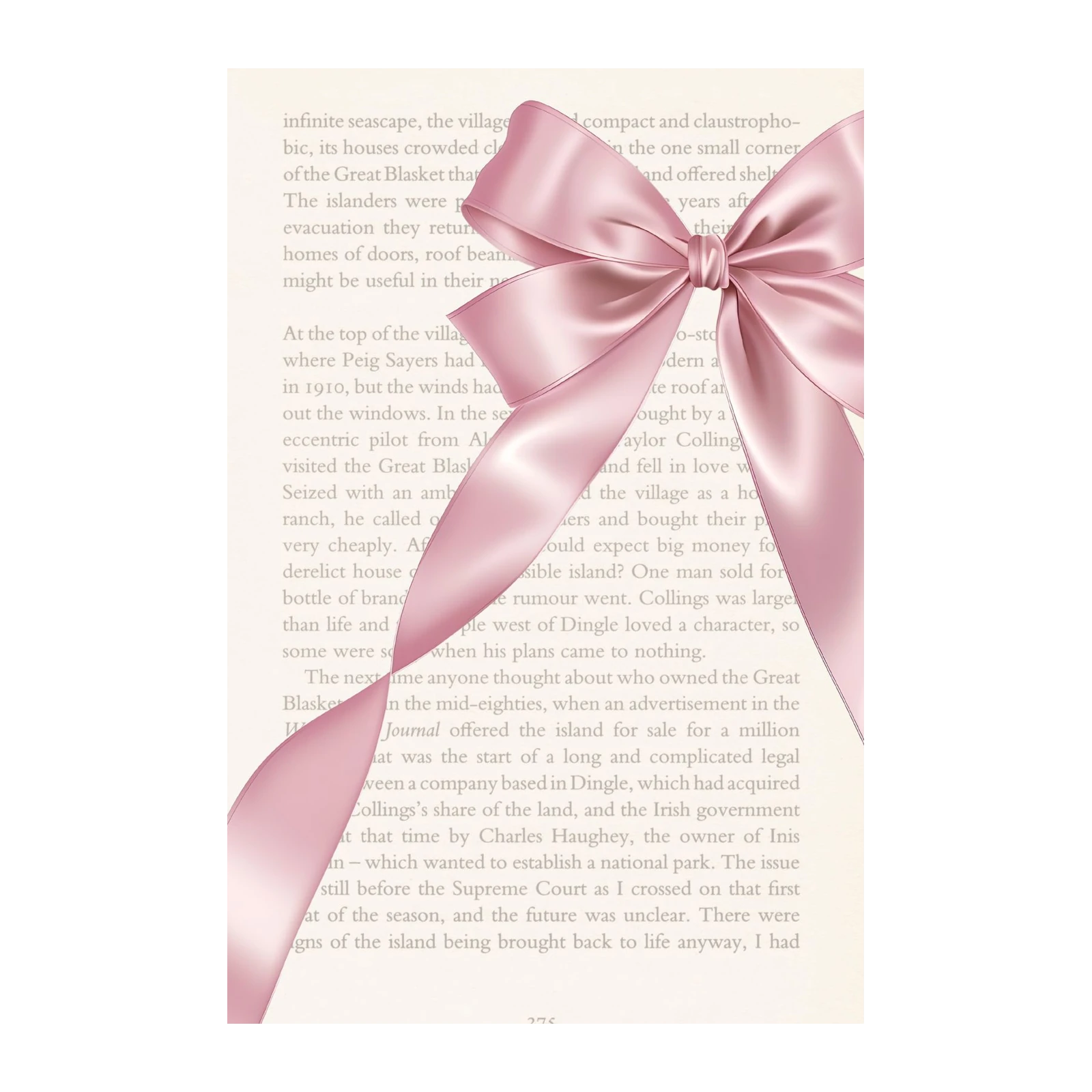 Elegant Pink Bow Vintage Book Page Wall Art