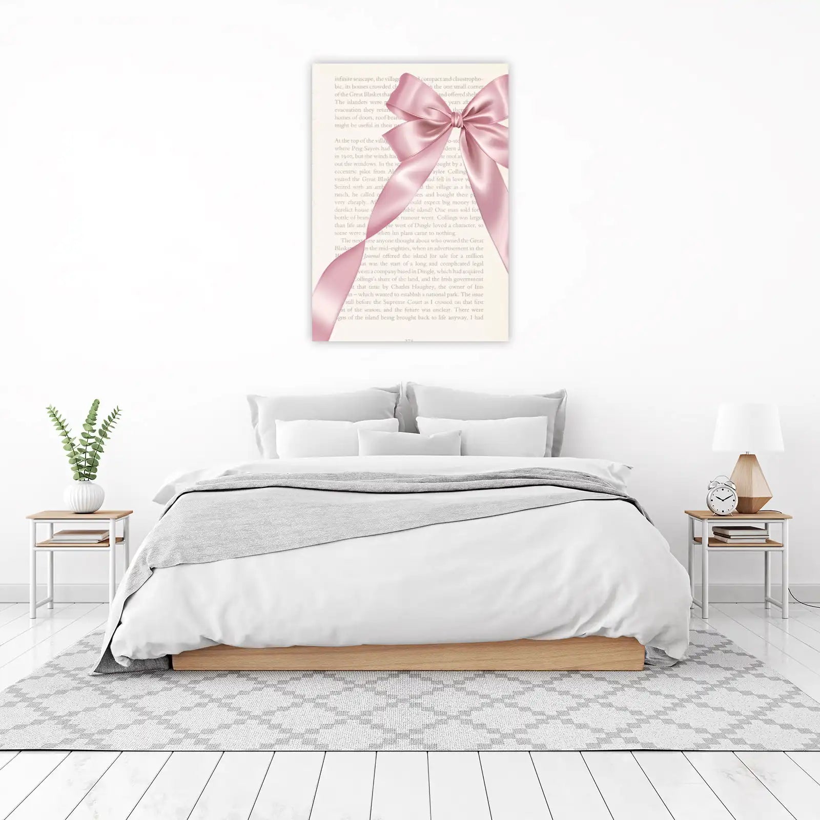 Elegant Pink Bow Vintage Book Page Wall Art