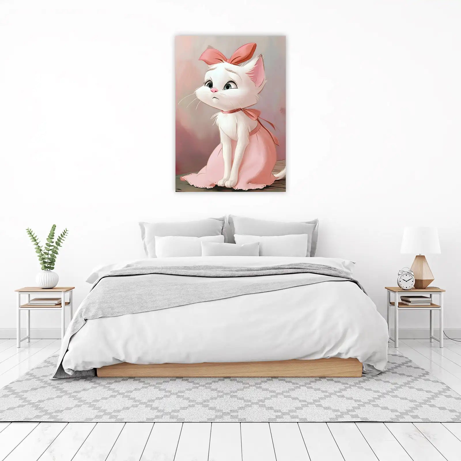 Charming Pink Bow Kitty Wall Art