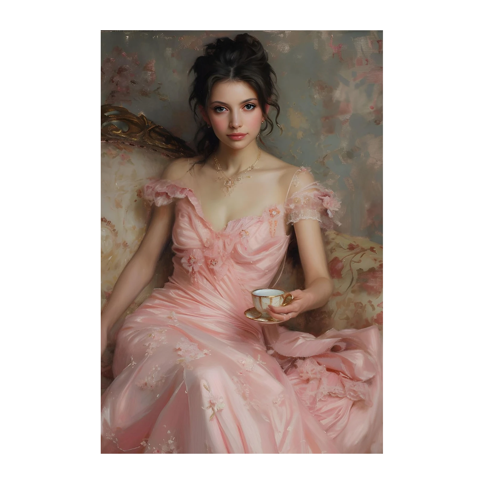 Elegant Lady Pink Gown Tea Time Wall Art