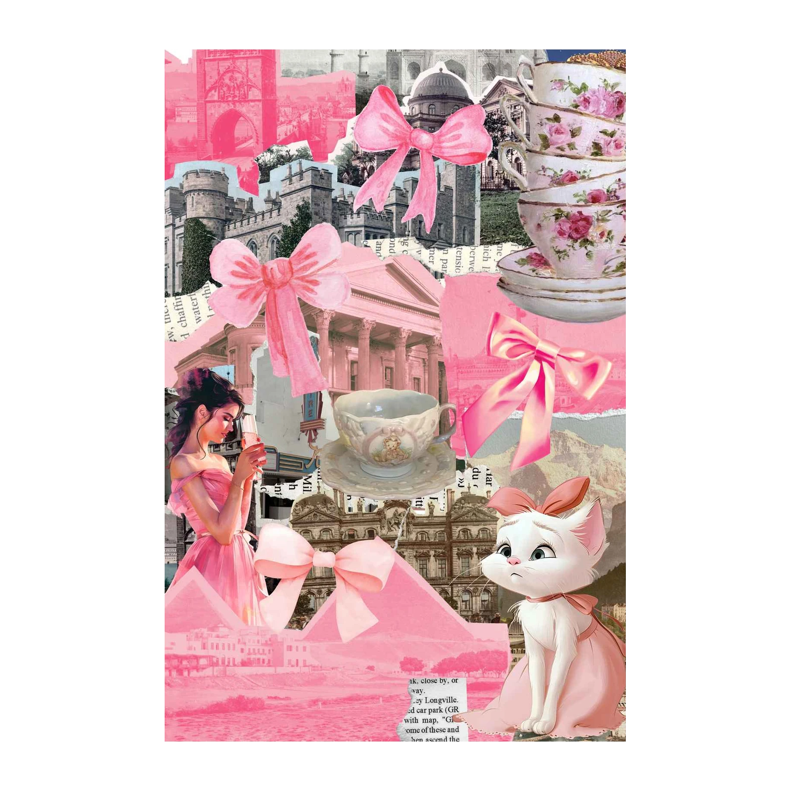 Whimsical Pink Collage Princess Kitten Wall Art