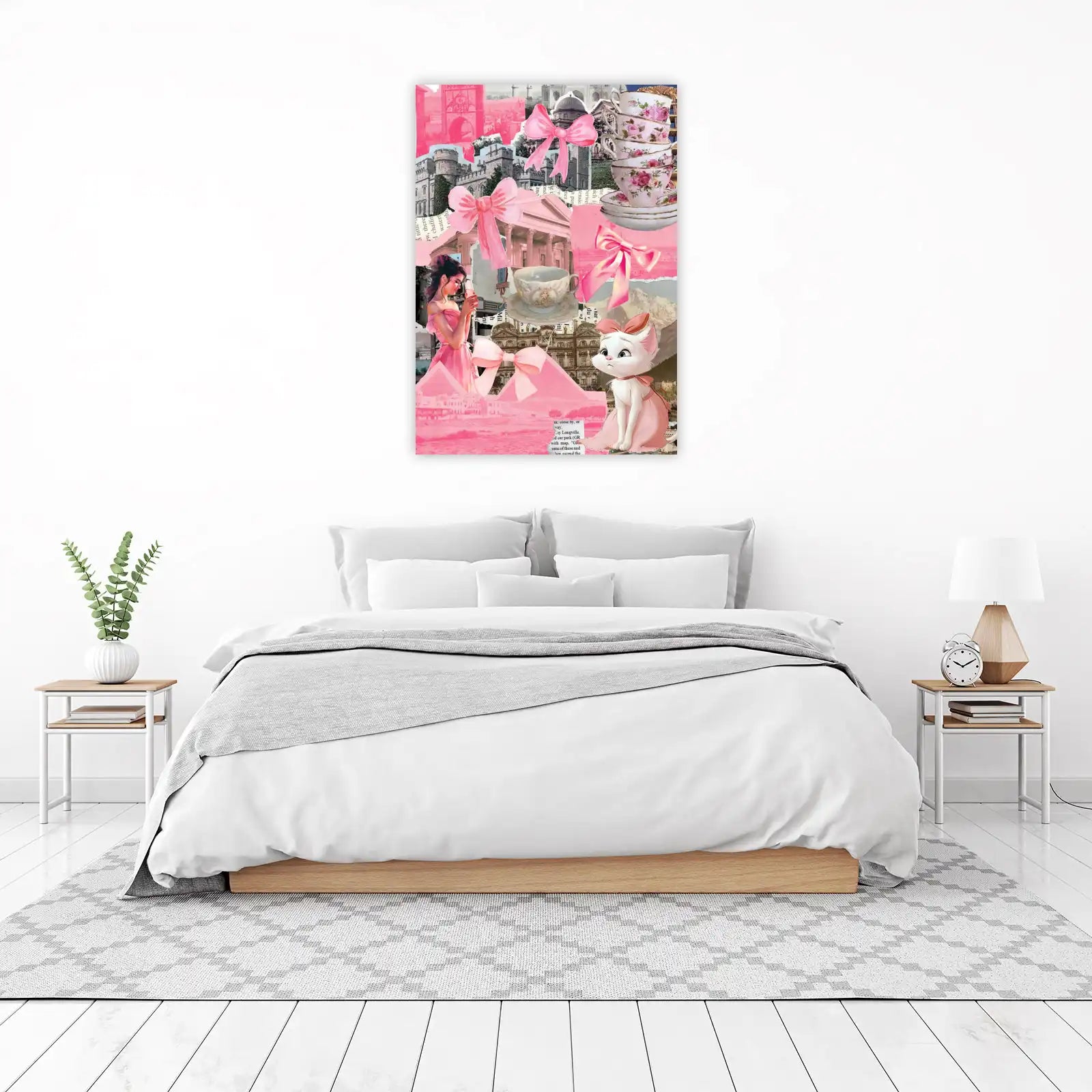 Whimsical Pink Collage Princess Kitten Wall Art