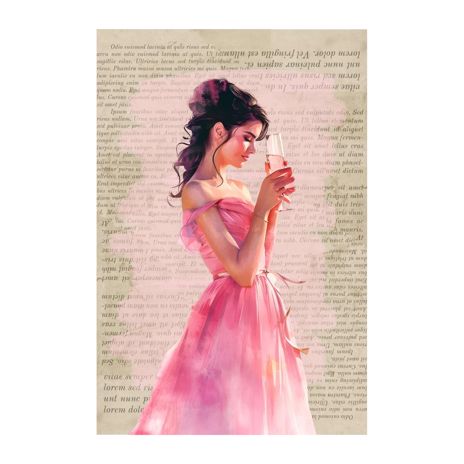 Elegant Lady in Pink Dress Wall Art