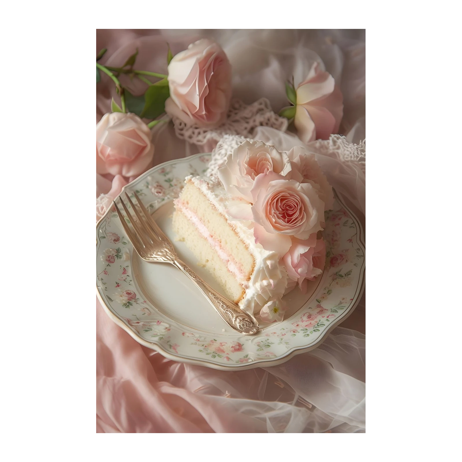 Vintage Rose Cake Slice Wall Art Wall Art