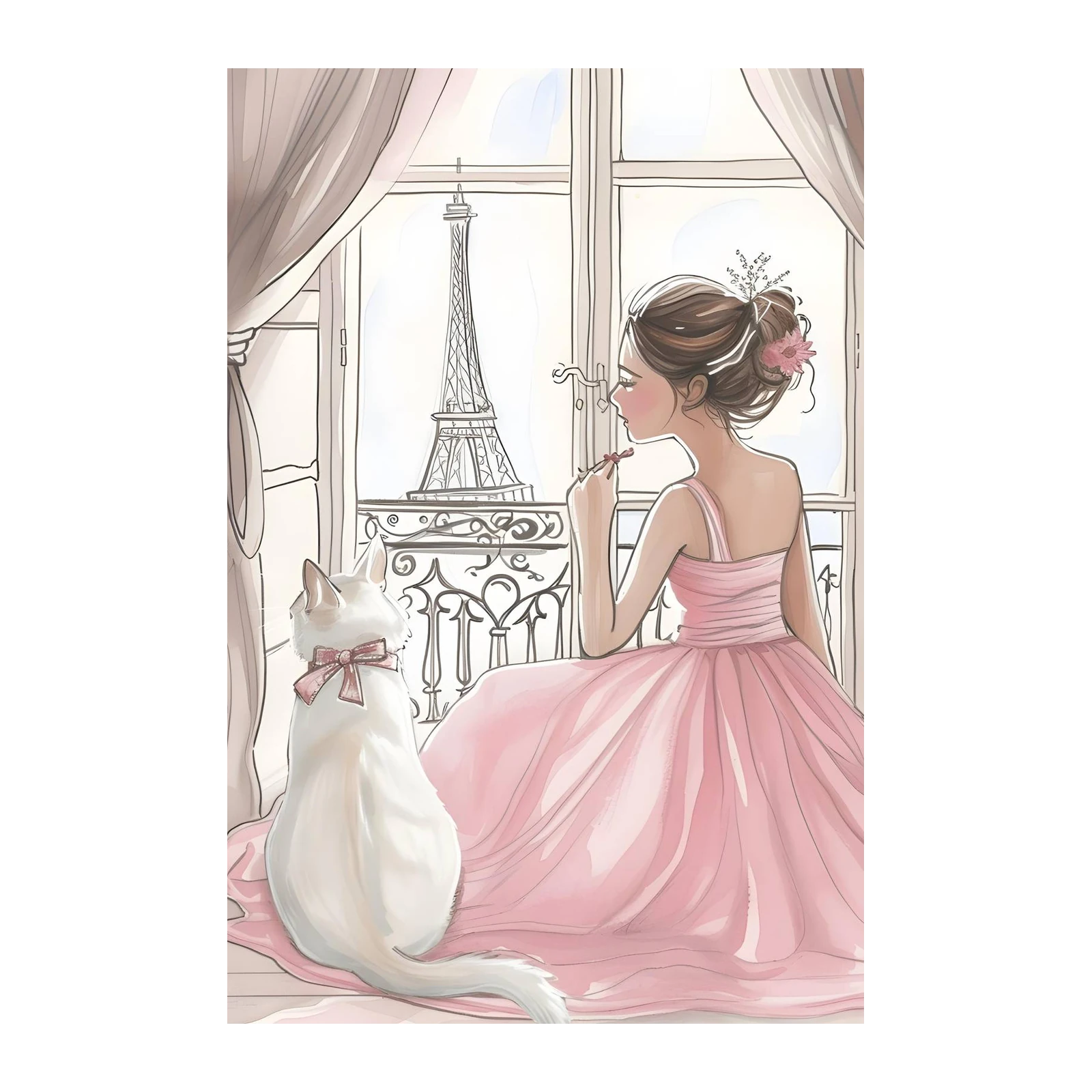 Parisian Dream Girl & Cat Eiffel Tower Wall Art