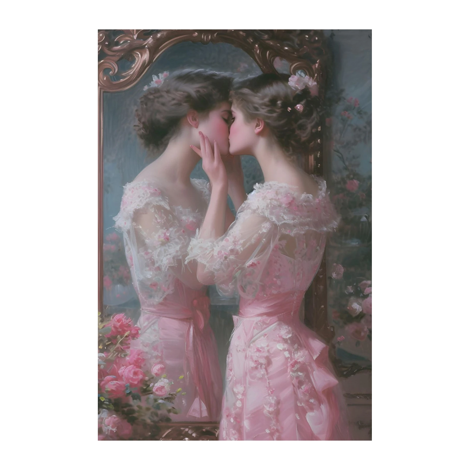 Vintage Romantic Embrace Pink Dress Wall Art