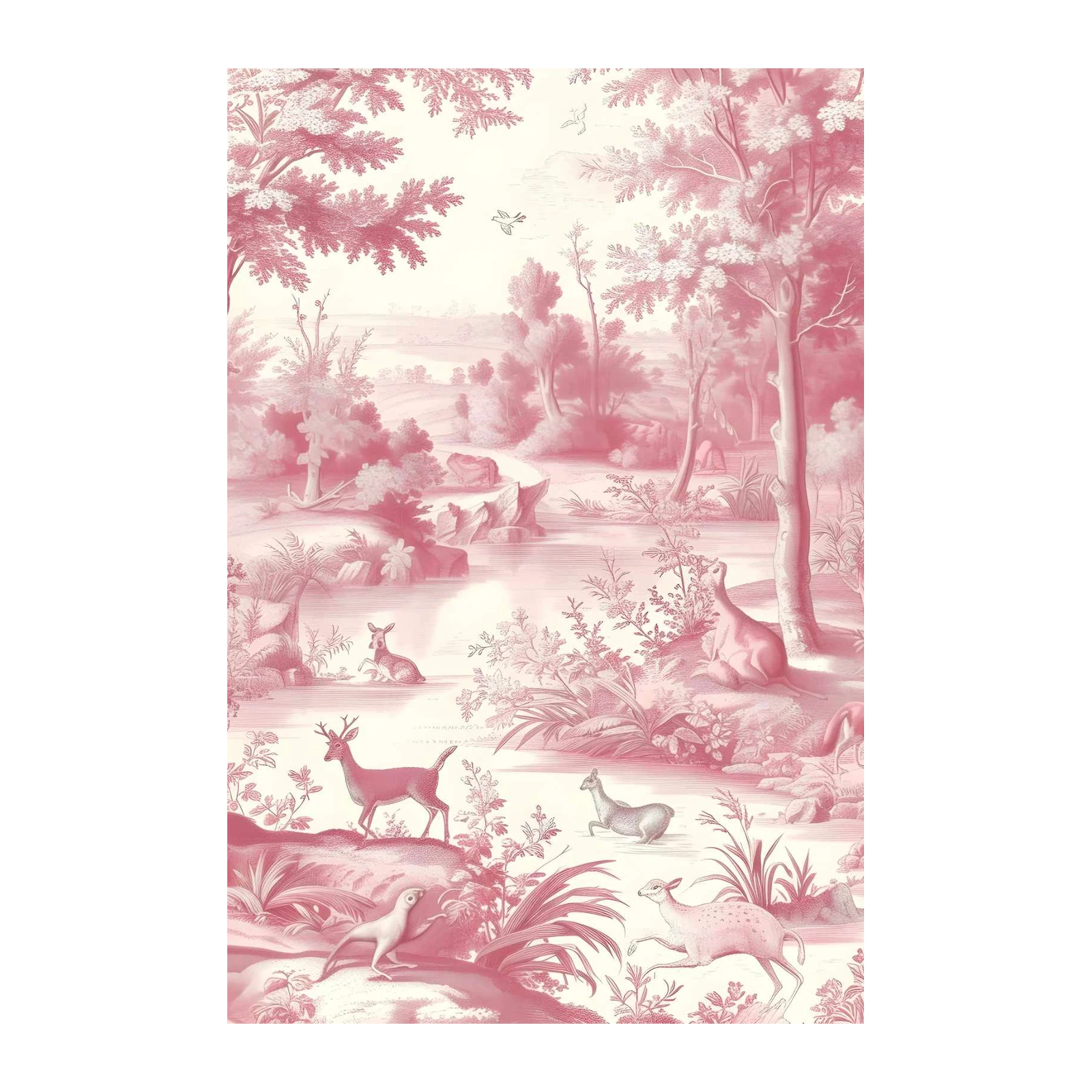 Pink Woodland Deer Scenic Wall Art