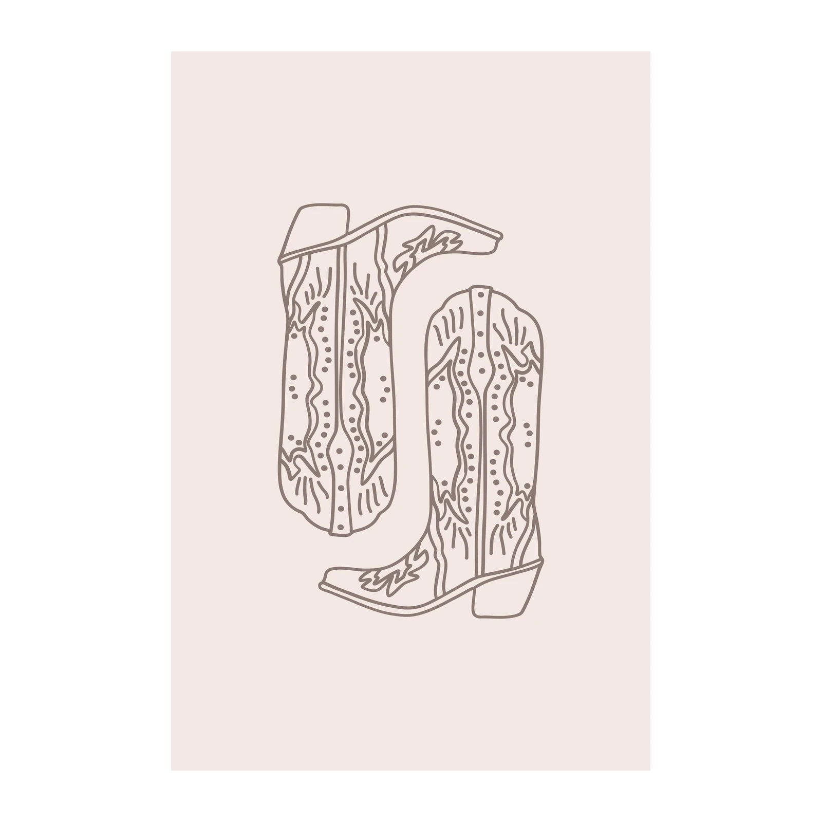 Western Boho Cowboy Boots Line Art Wall Art