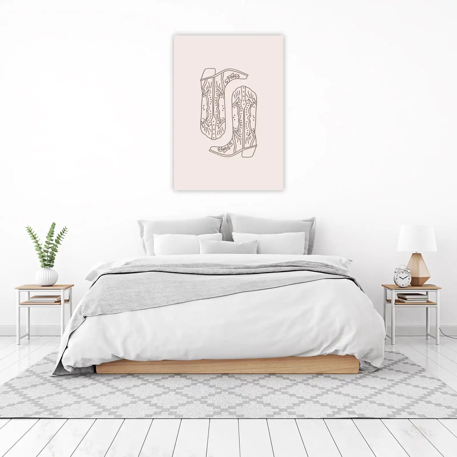 Western Boho Cowboy Boots Line Art Wall Art