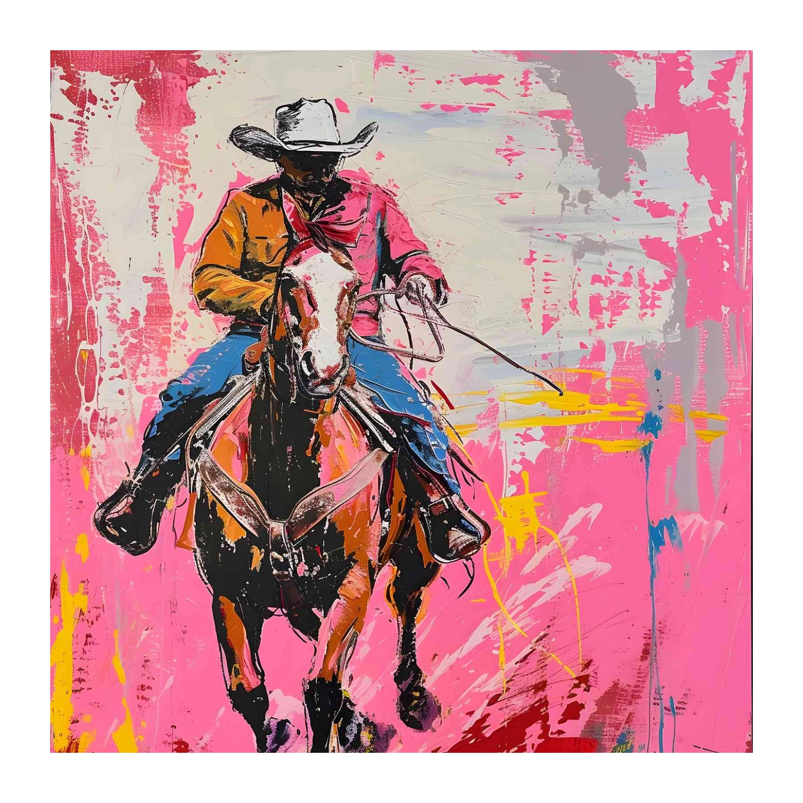 Vibrant Rodeo Cowboy Horse Wall Art