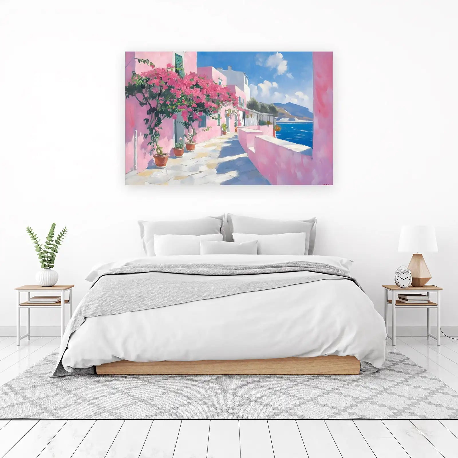 Vibrant Mediterranean Pink Villa Landscape Wall Art