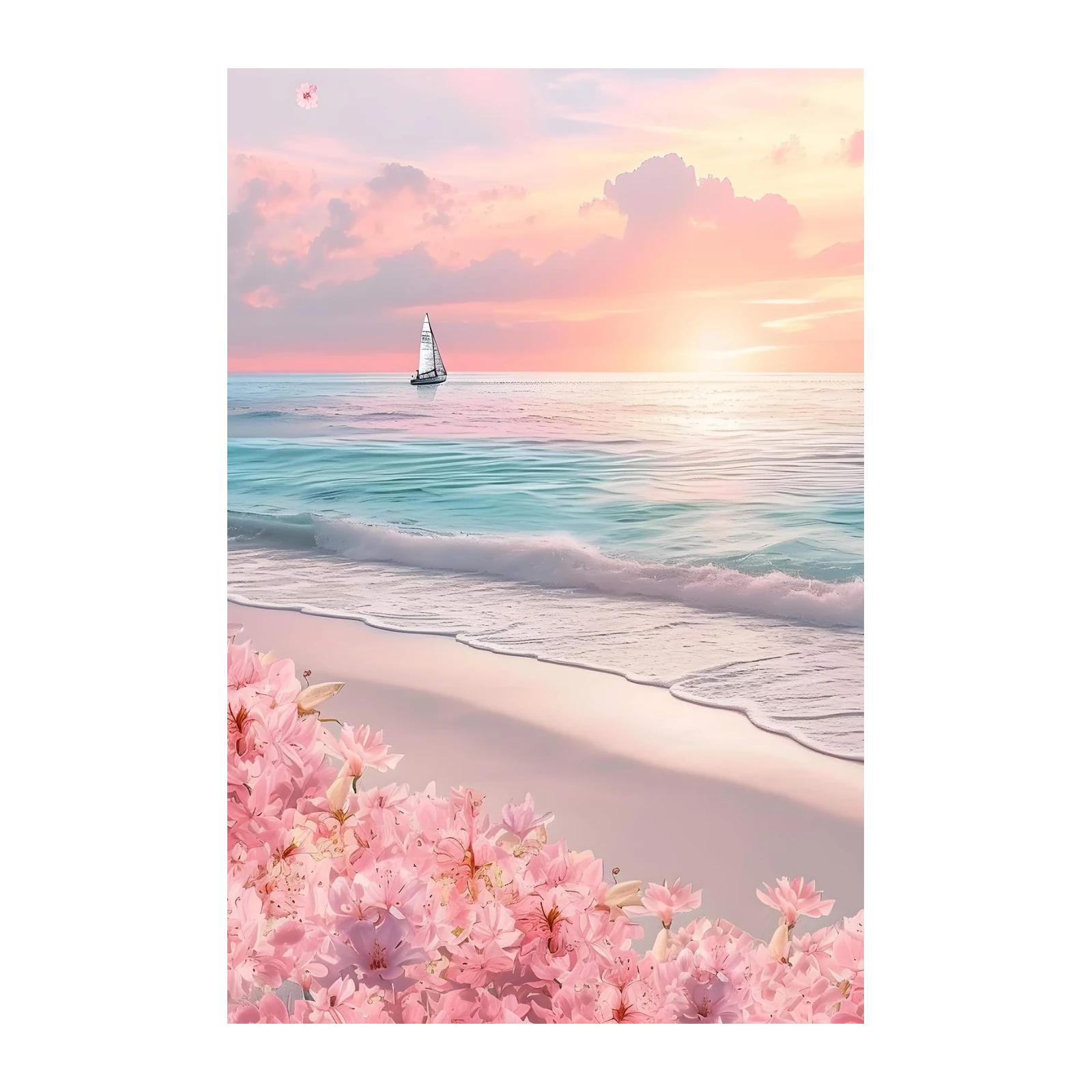Serene Sailboat Sunset Beach Floral Wall Art