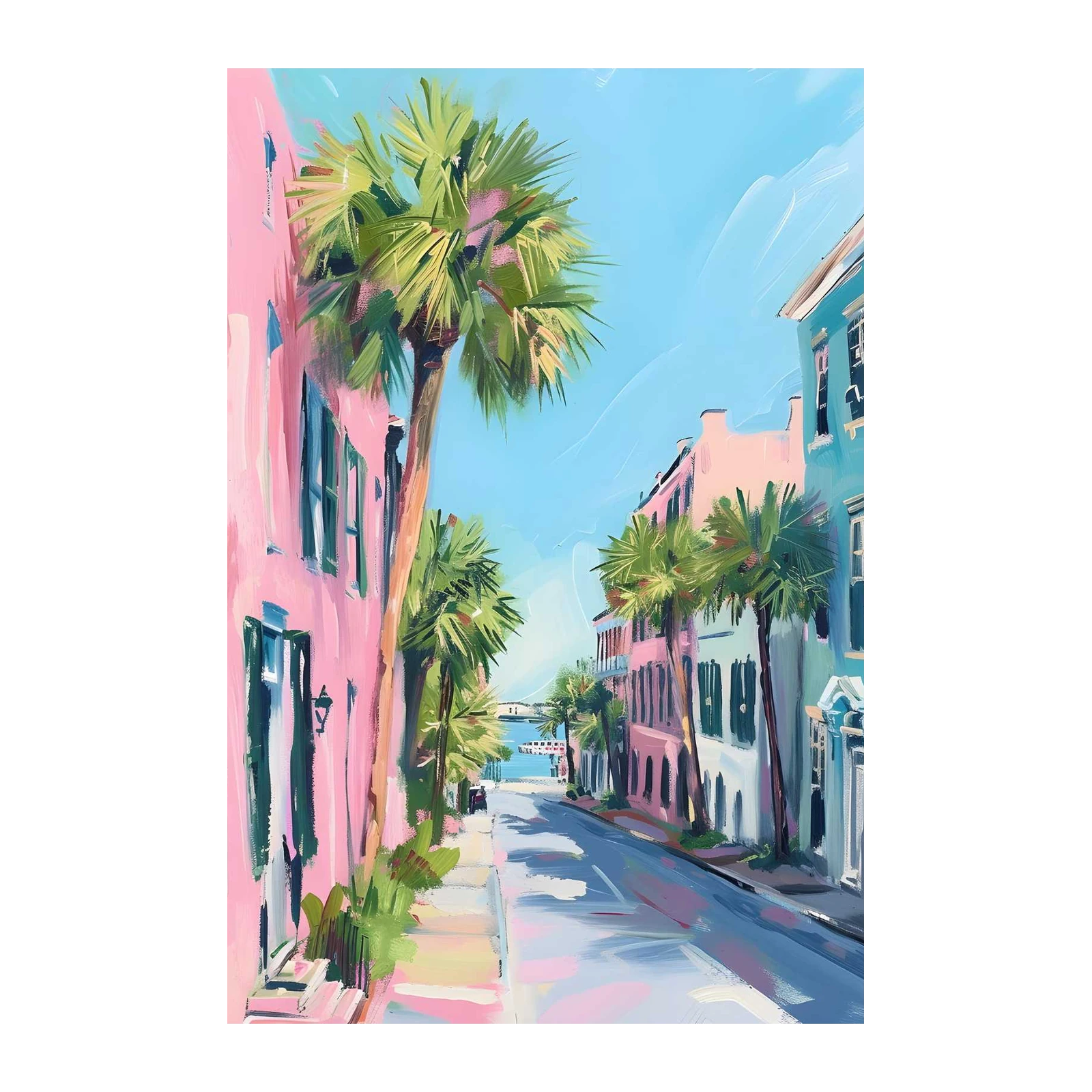 Vibrant Charleston Street Palm Trees Wall Art