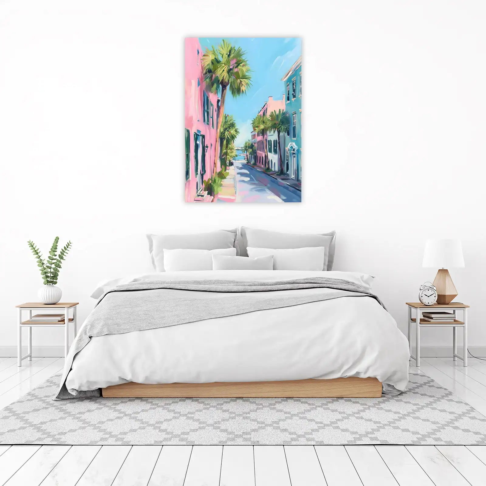 Vibrant Charleston Street Palm Trees Wall Art