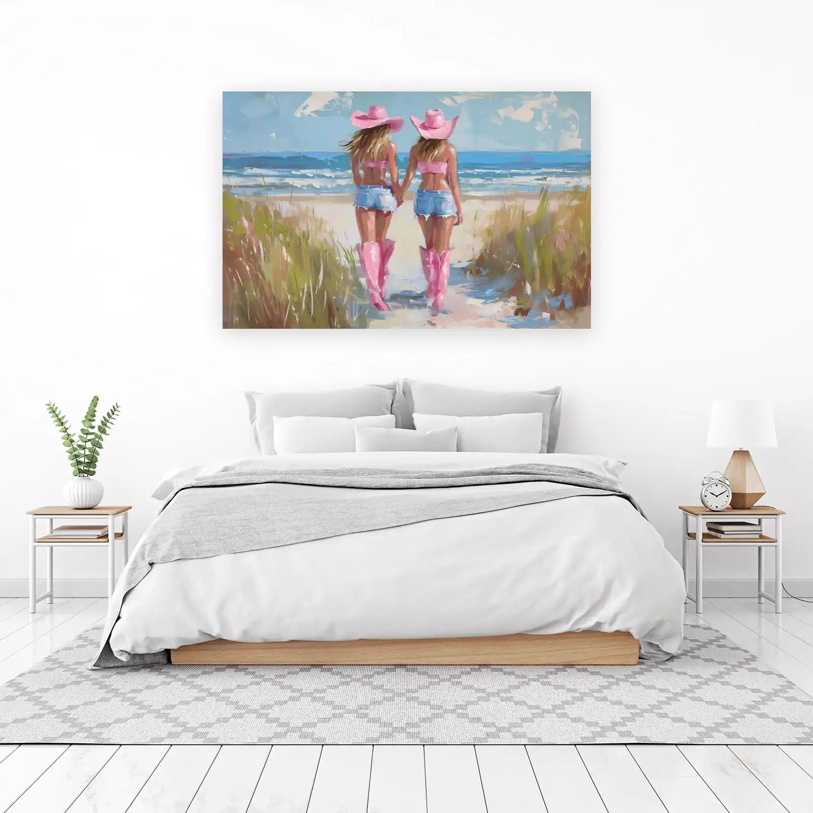 Beach Duo Pink Boots Cowboy Hats Wall Art