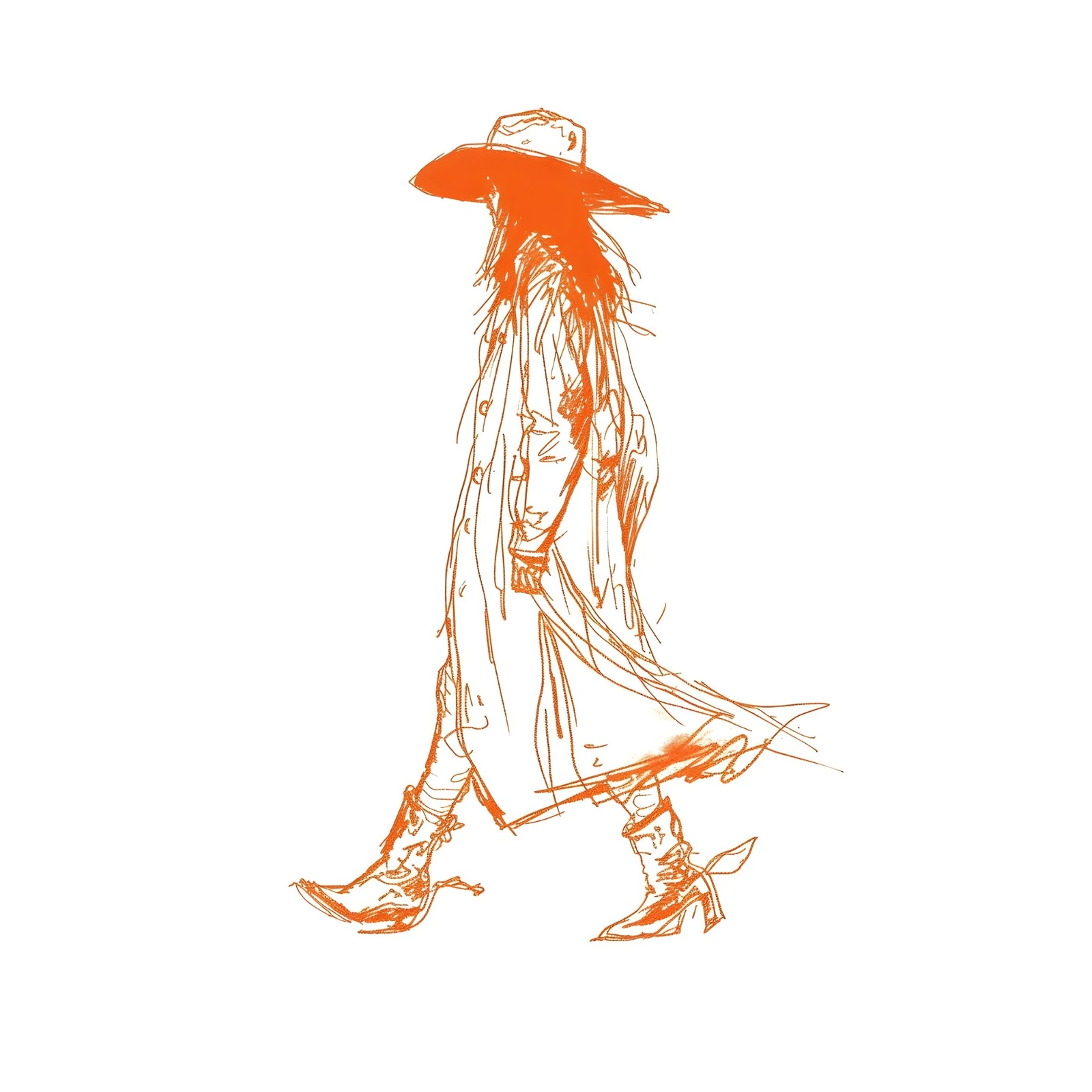 Bohemian Wanderer Orange Sketch Wall Art