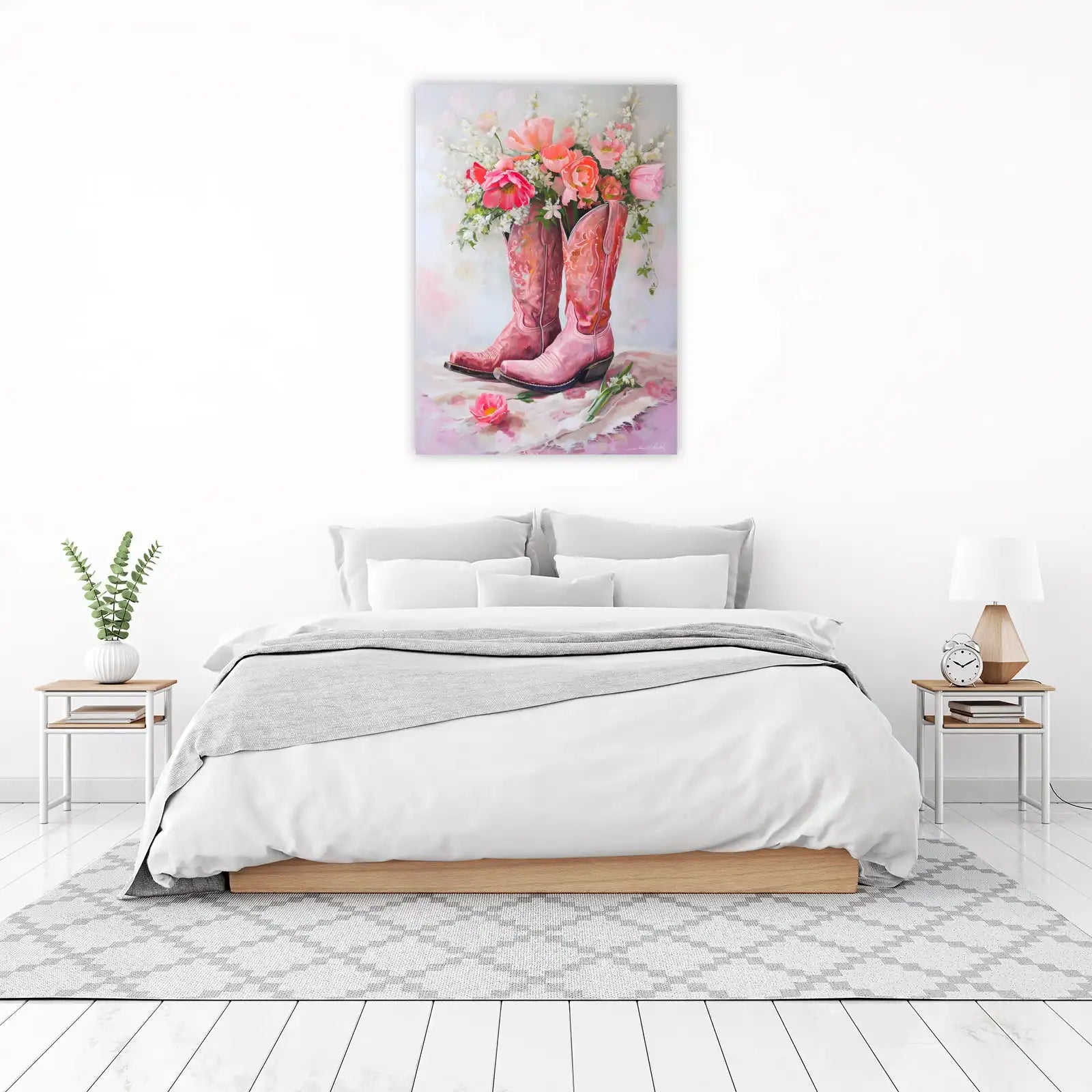 Charming Pink Cowboy Boots Floral Wall Art