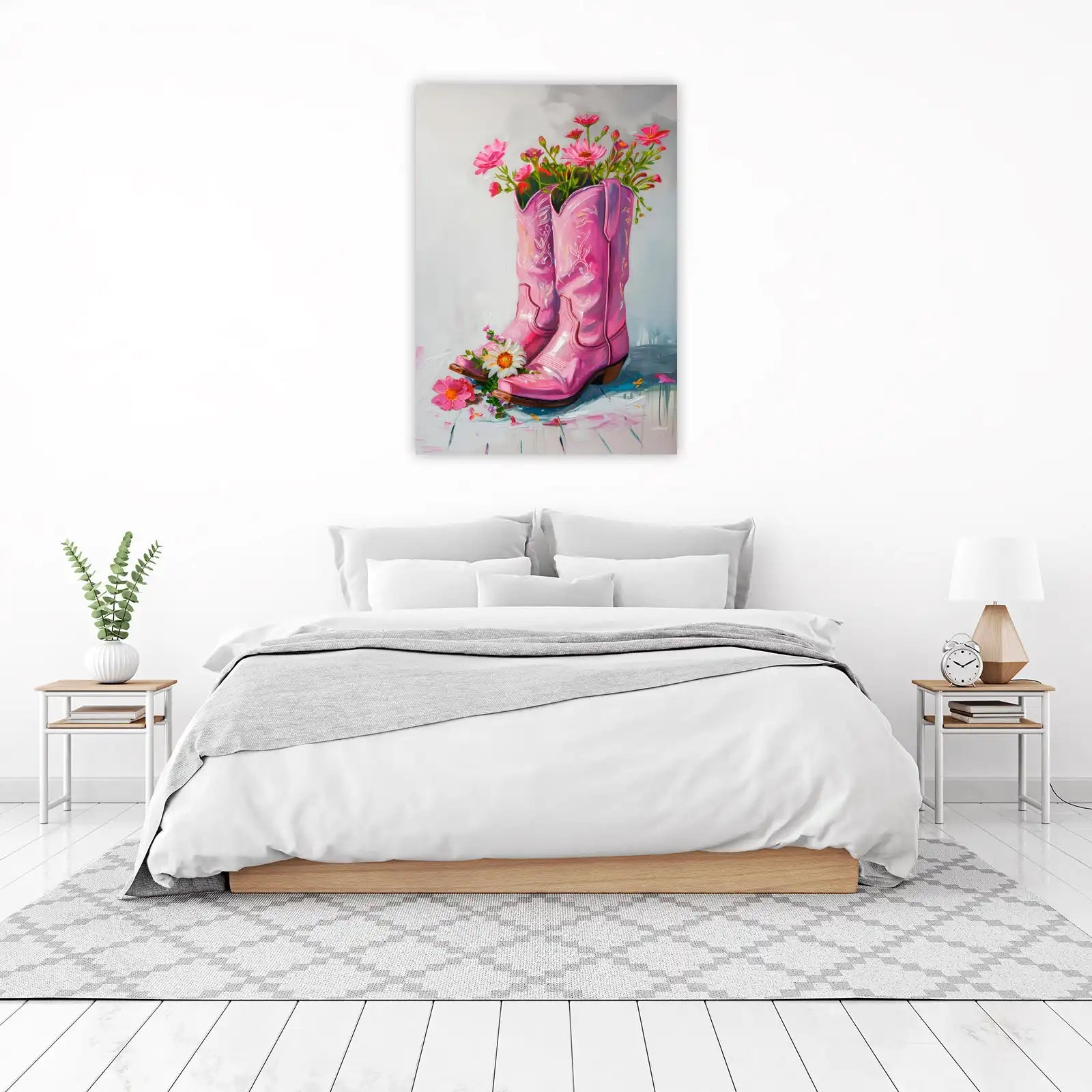Pink Cowboy Boots Floral Wall Art