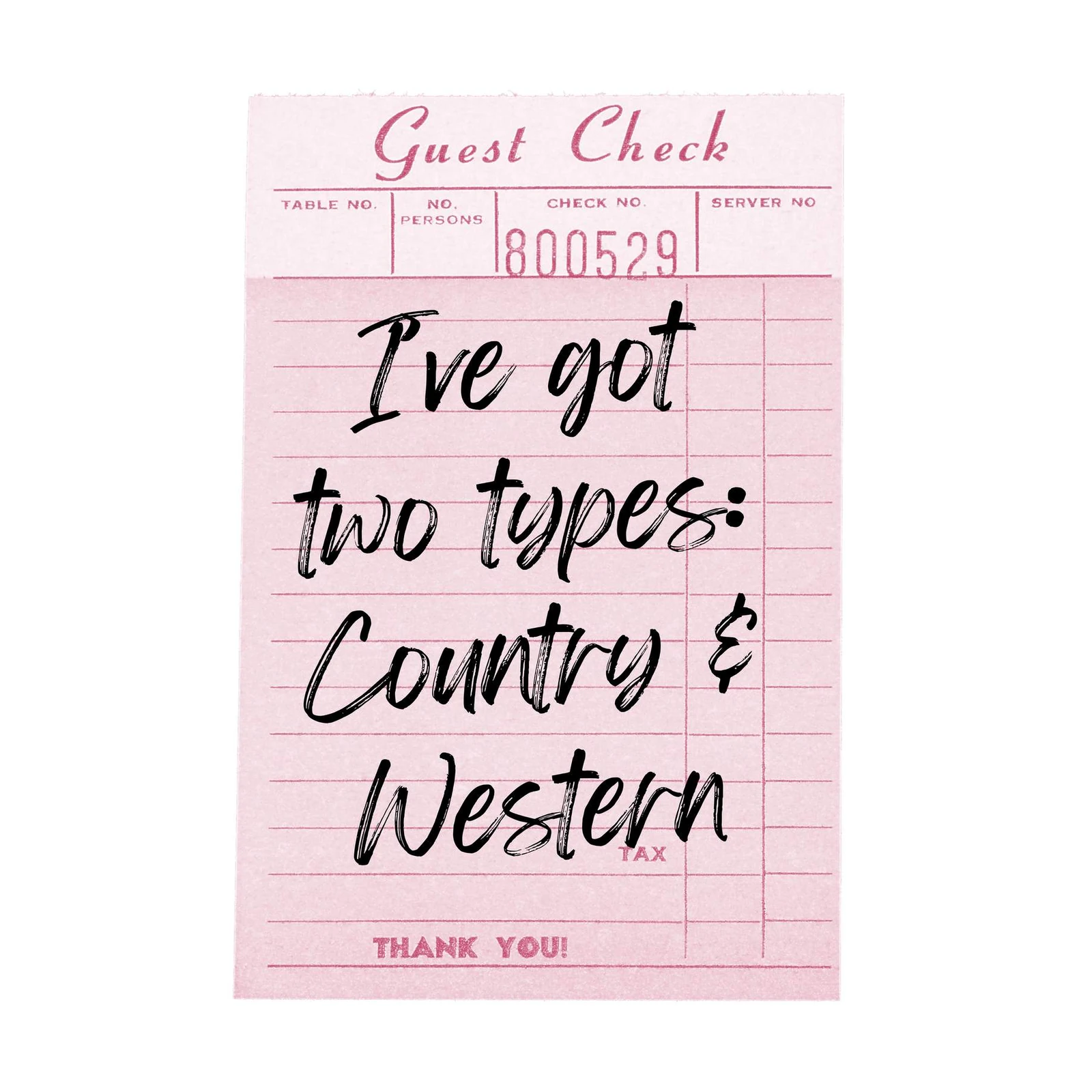 Country & Western Fan Guest Check Wall Art
