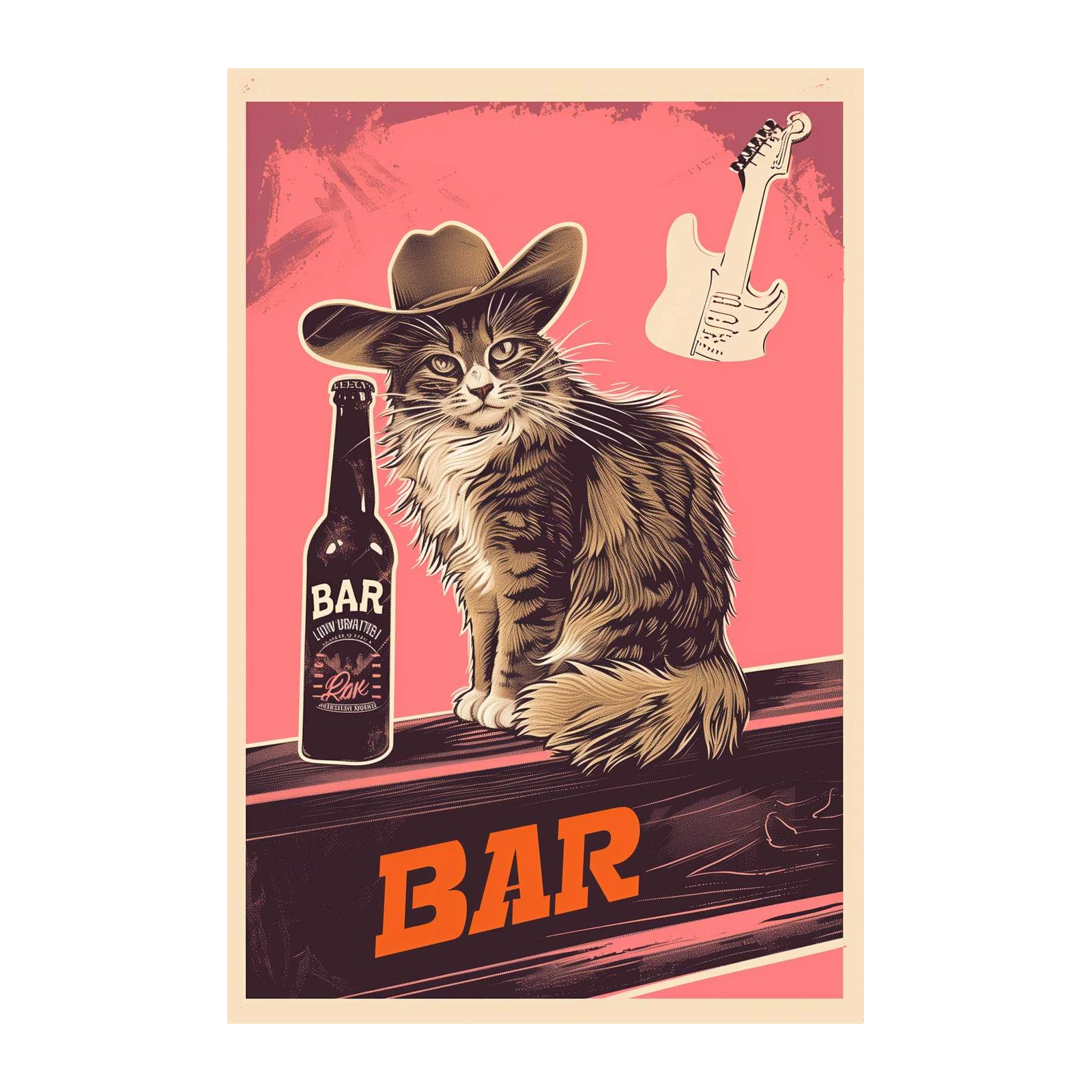 Cowboy Cat & Guitar Bar Art Wall Art