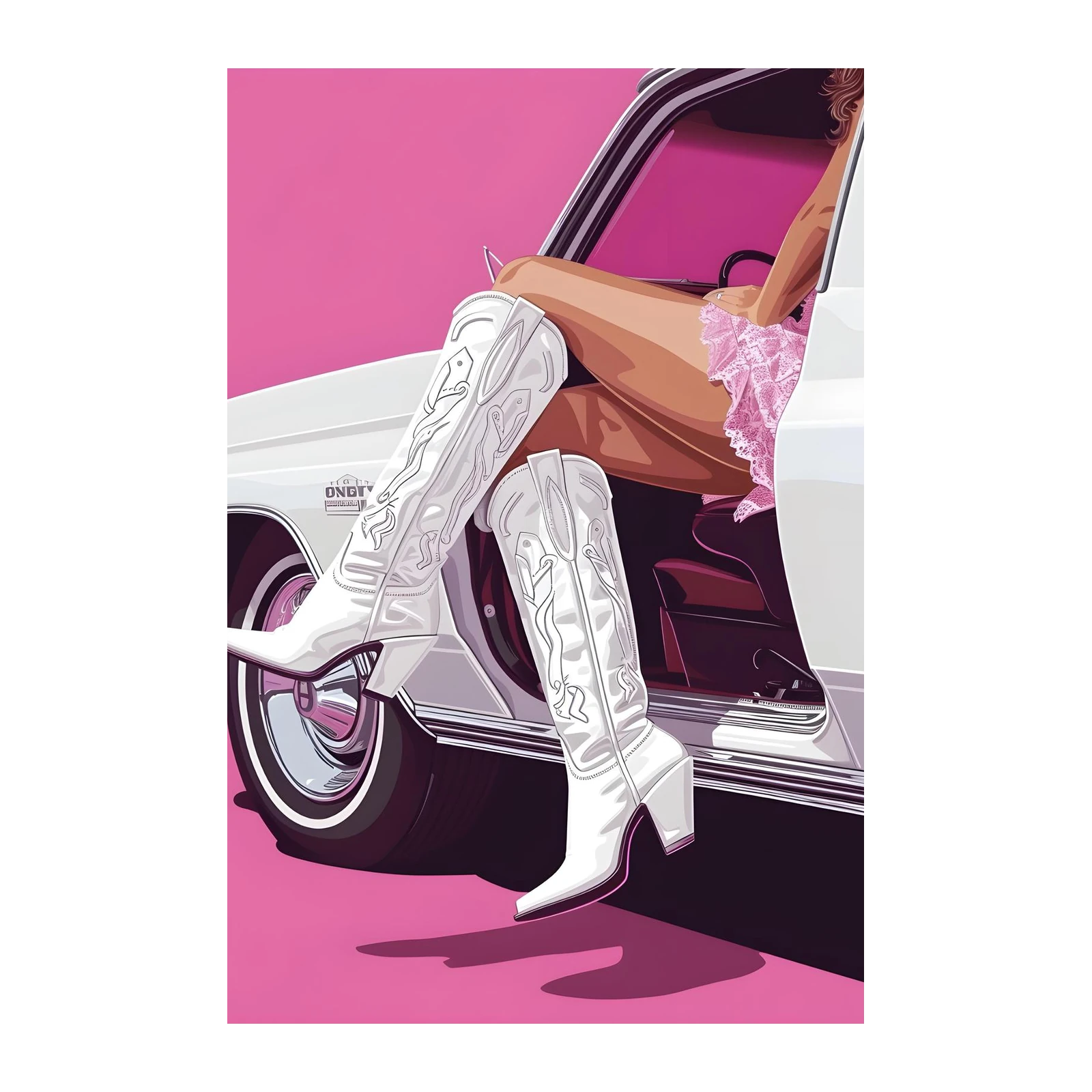 Cowgirl Chic White Boots & Pink Vibes Wall Art