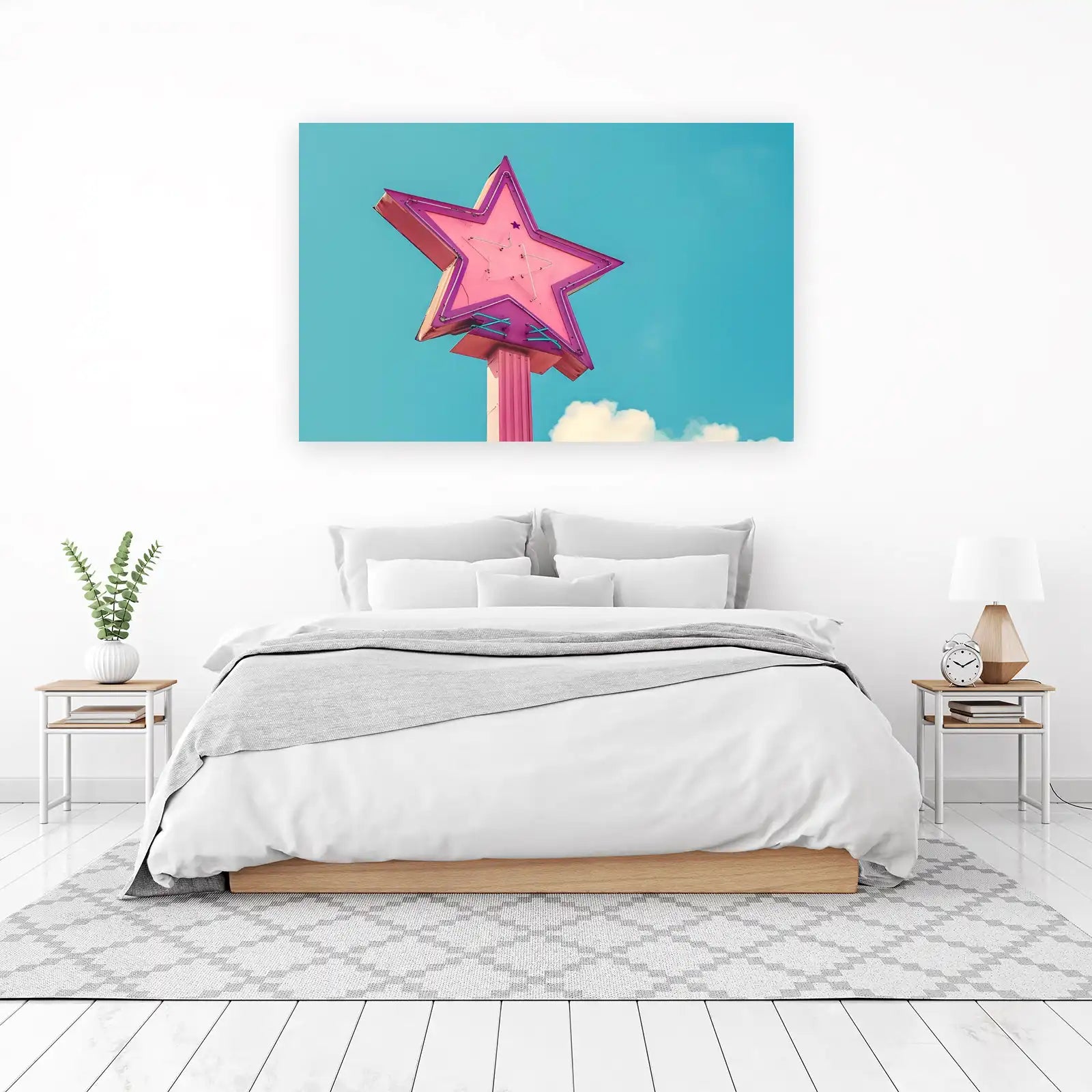 Retro Pink Star Neon Sign Wall Art