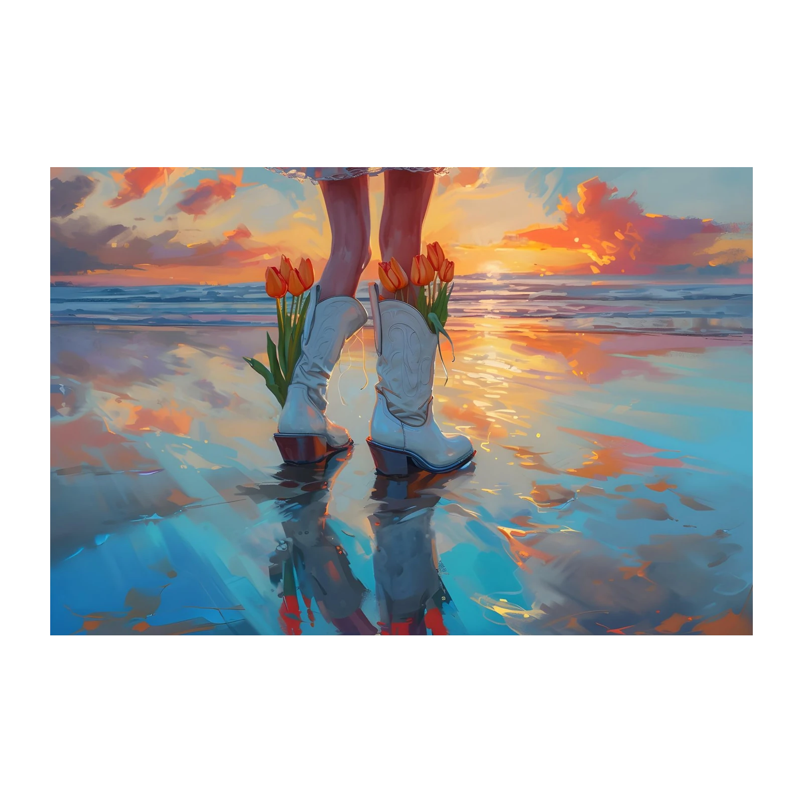 Sunset Boots & Tulips Beach Wall Art