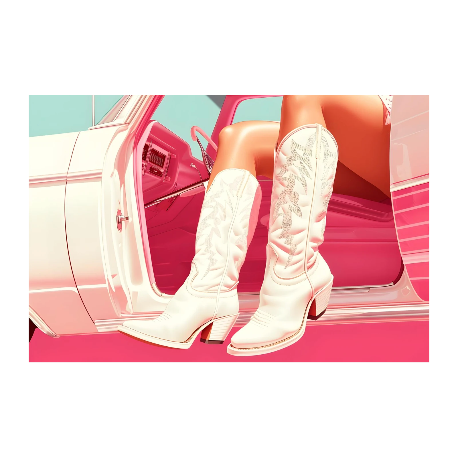 Chic Cowgirl Vibes White Boots Wall Art